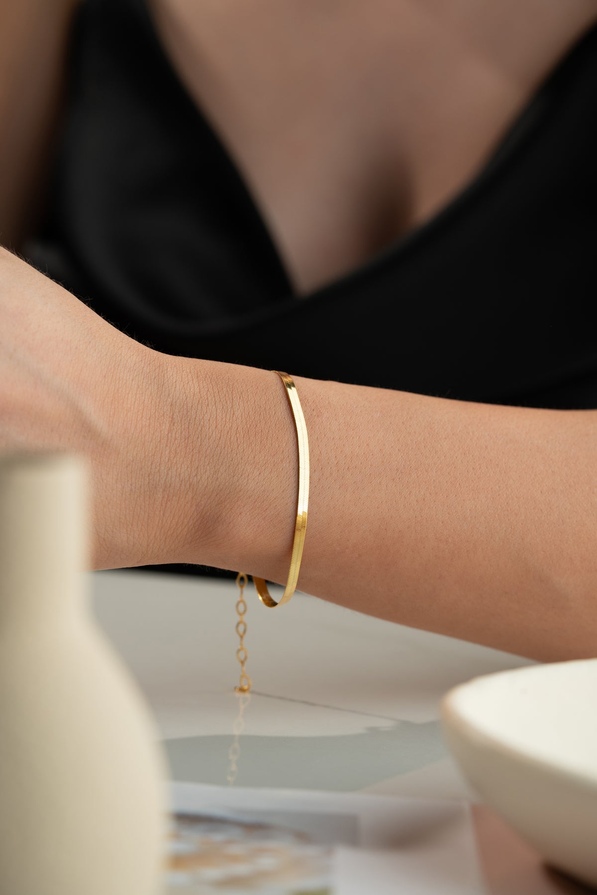 Gold Herringbone Chain Bracelet