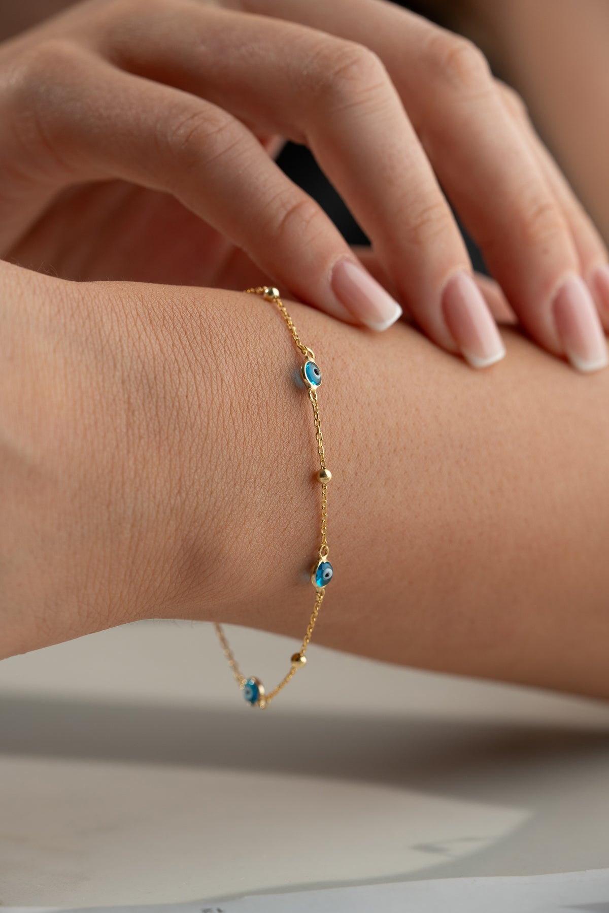 Blue Evil Eye Beaded Chain Bracelet
