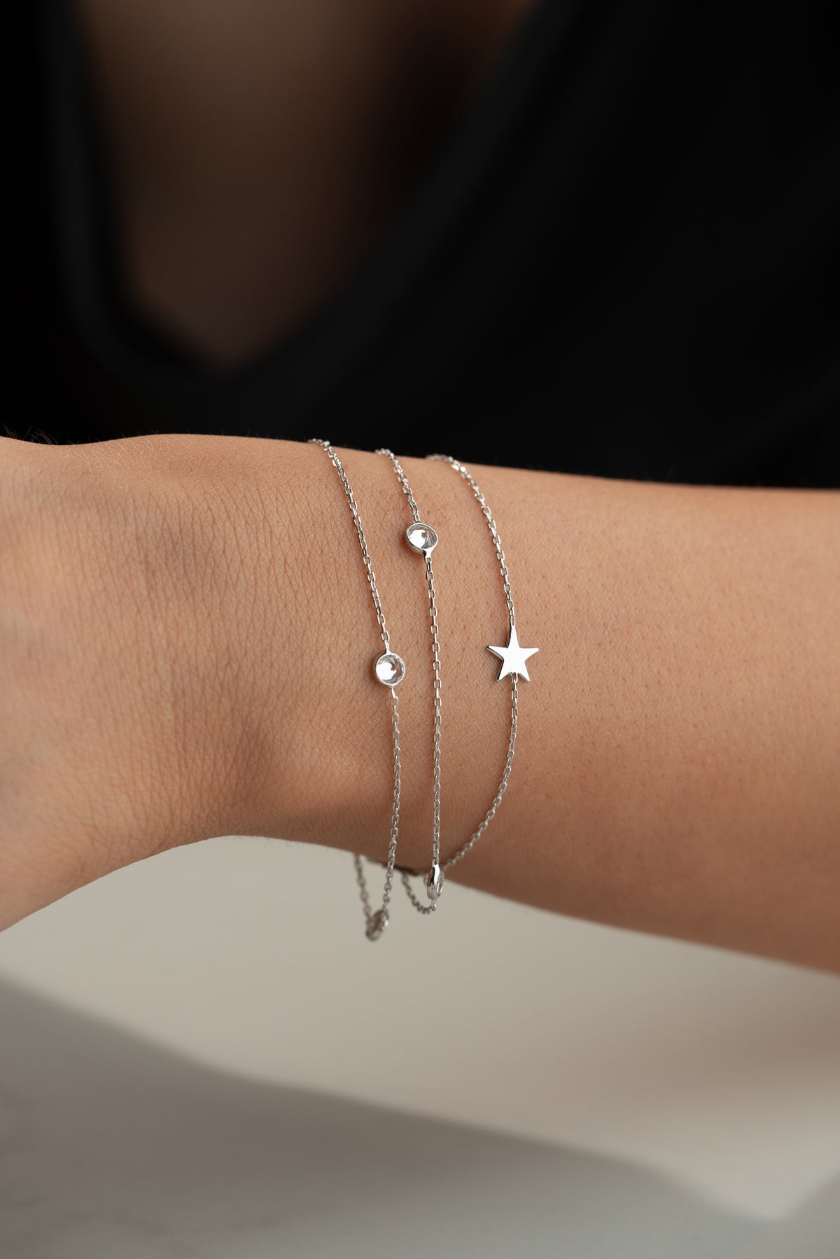 Triple Chain Star Charm Bracelet in Silver