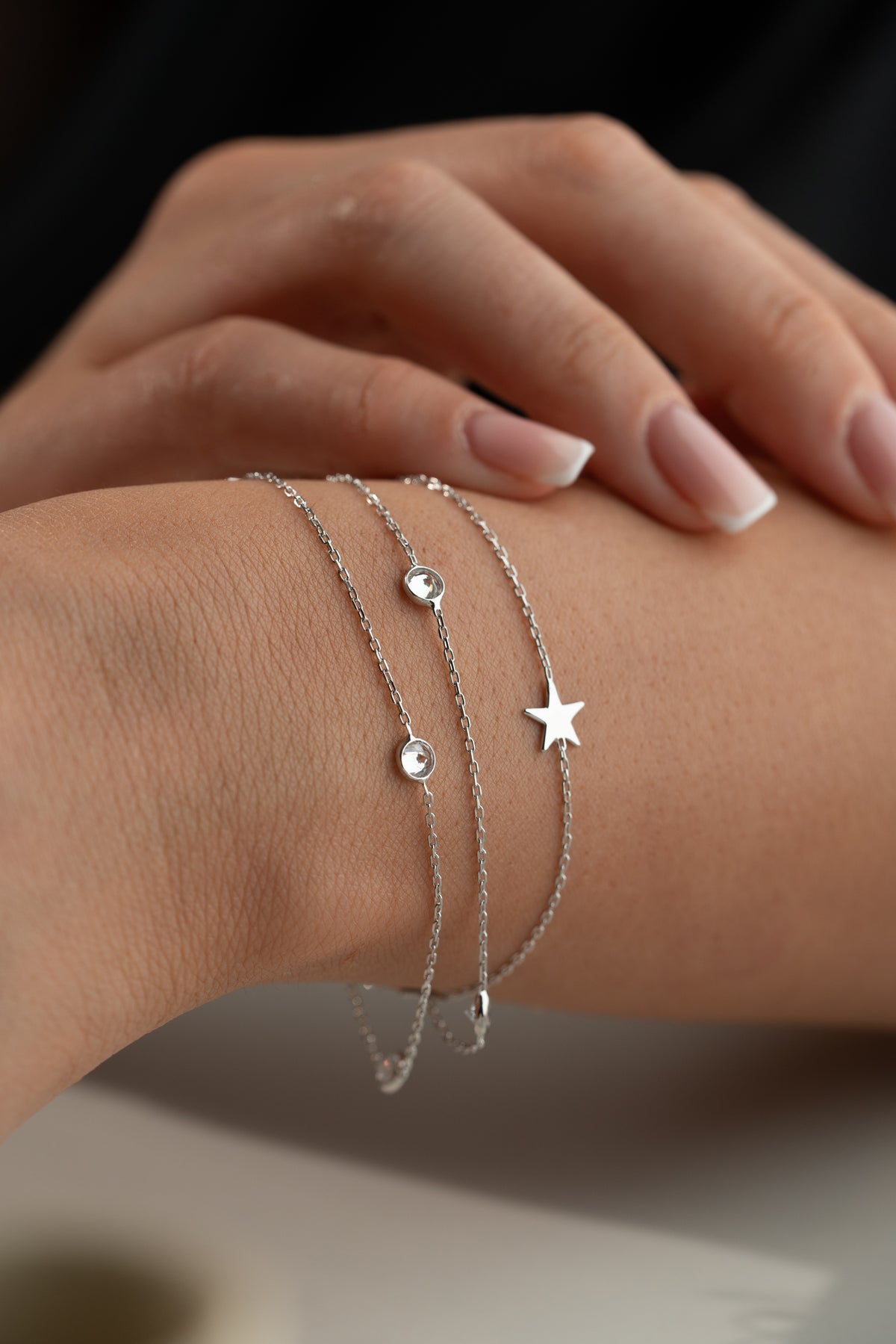 Triple Chain Star Charm Bracelet in Silver