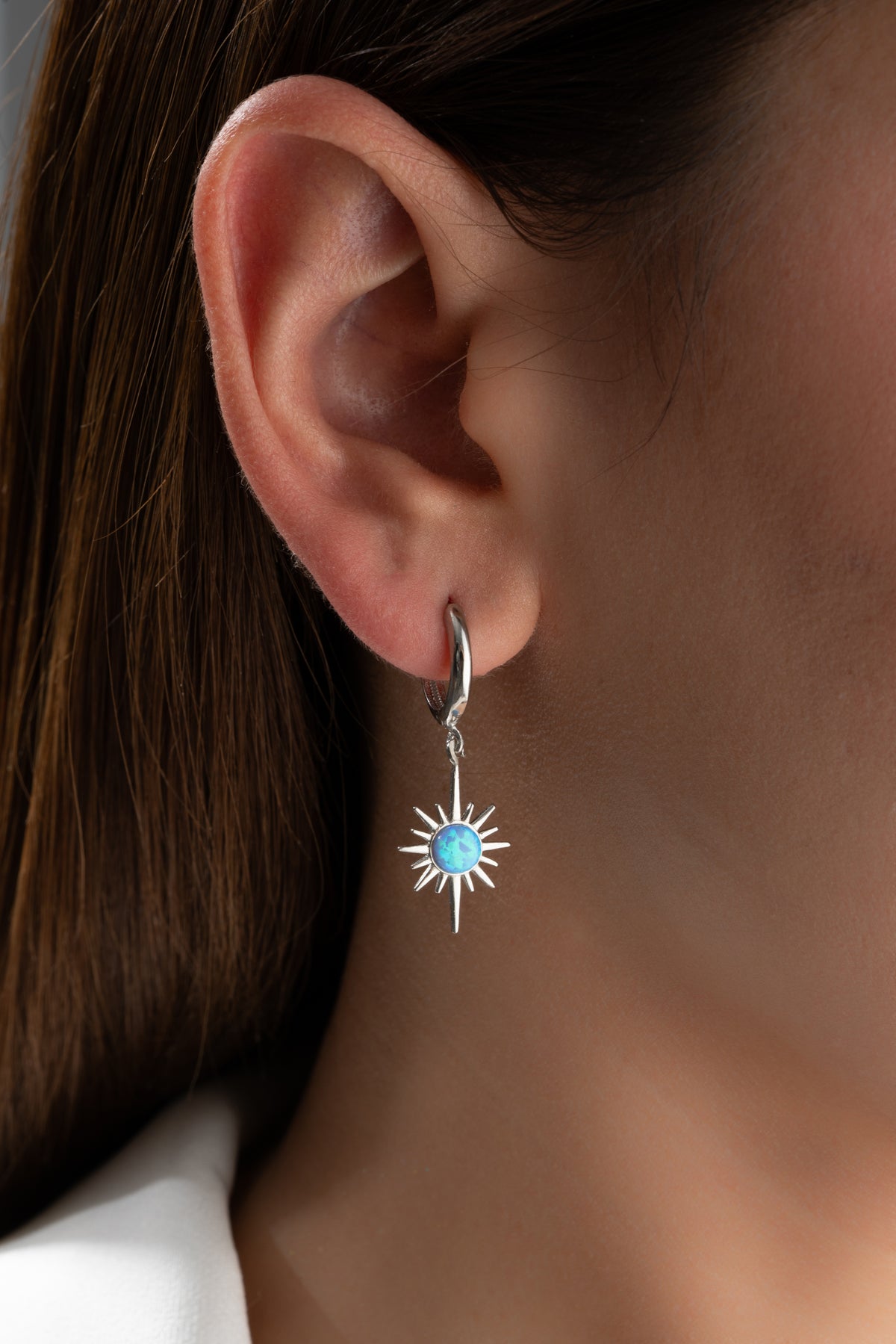 Blue Opal Starburst Huggie Earrings