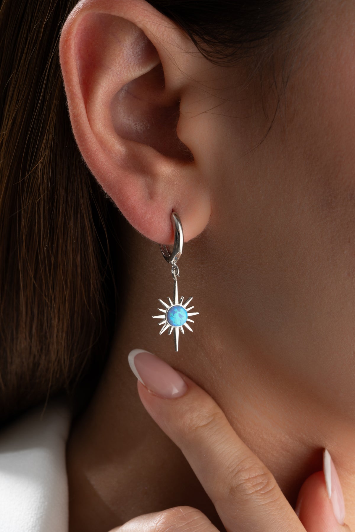 Blue Opal Starburst Huggie Earrings