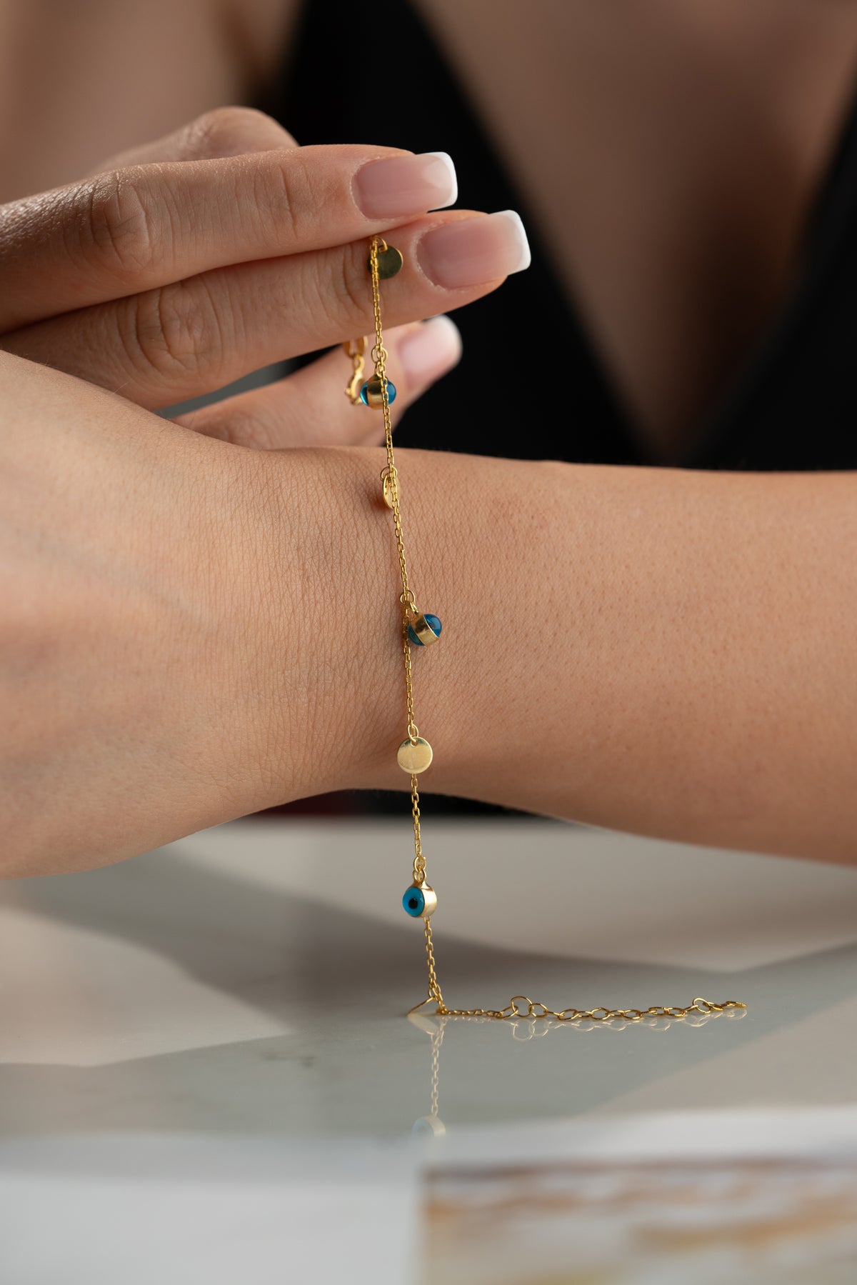 Evil Eye Coin Charm Bracelet in Gold