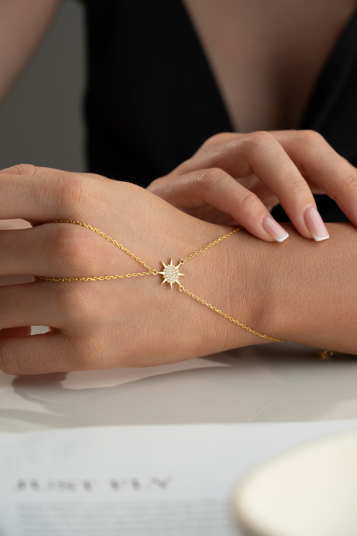 Starburst Pave Hand Chain Bracelet