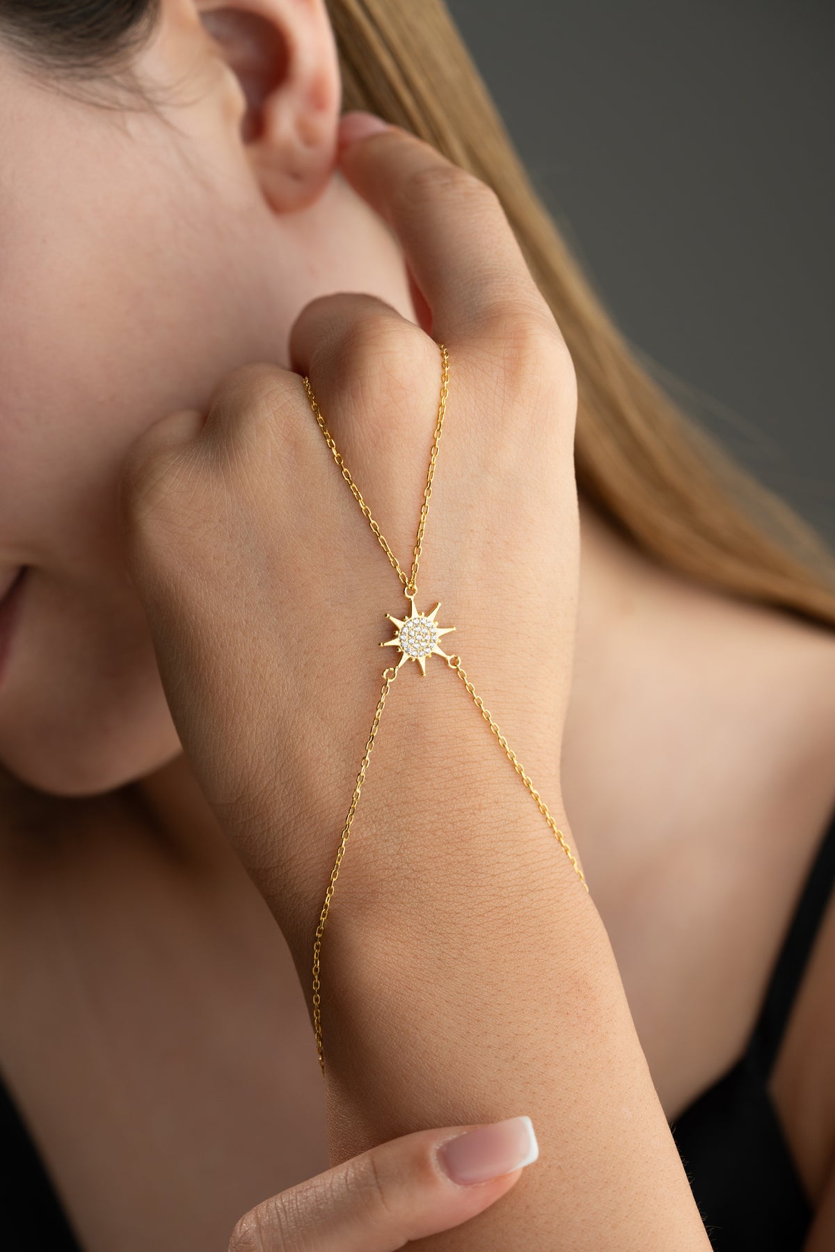 Starburst Pave Hand Chain Bracelet