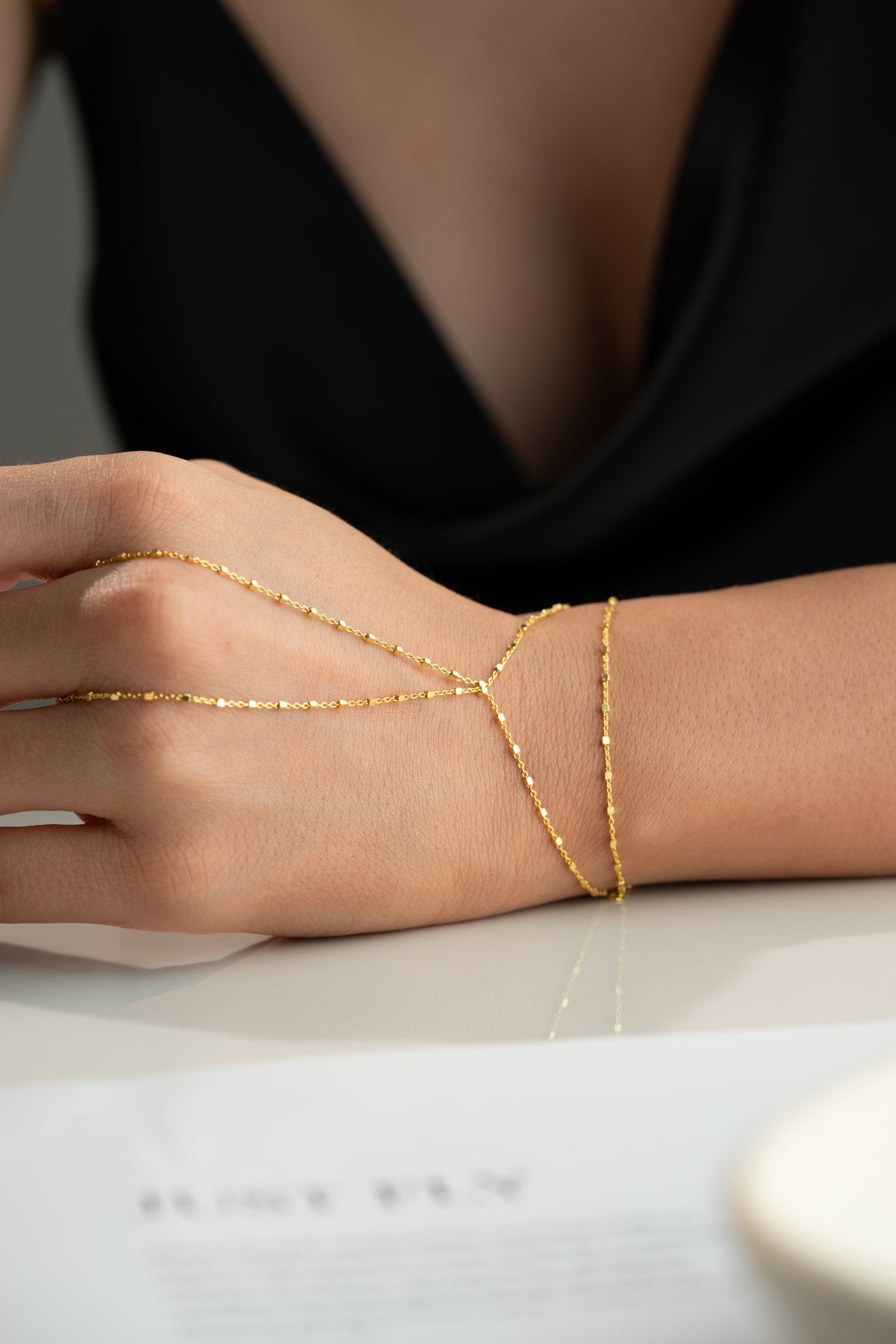 Cube Chain Hand Harness Bracelet in Gold