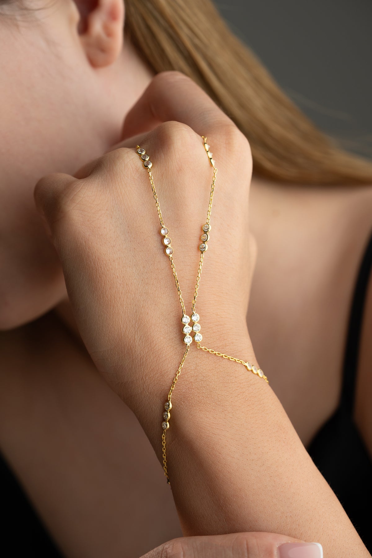 Bezel Crystal Cluster Hand Chain Bracelet