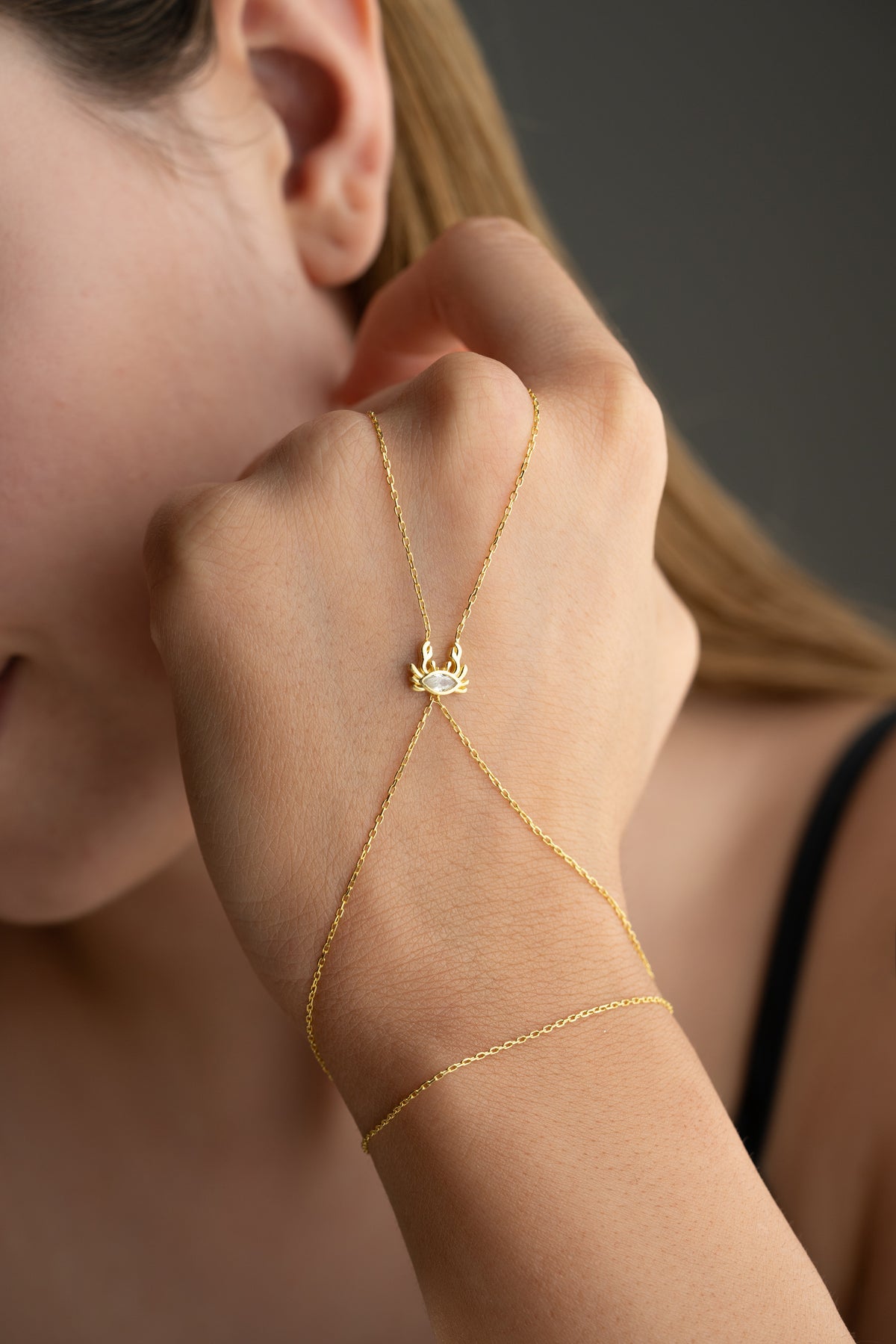 Crab Charm Hand Chain Bracelet
