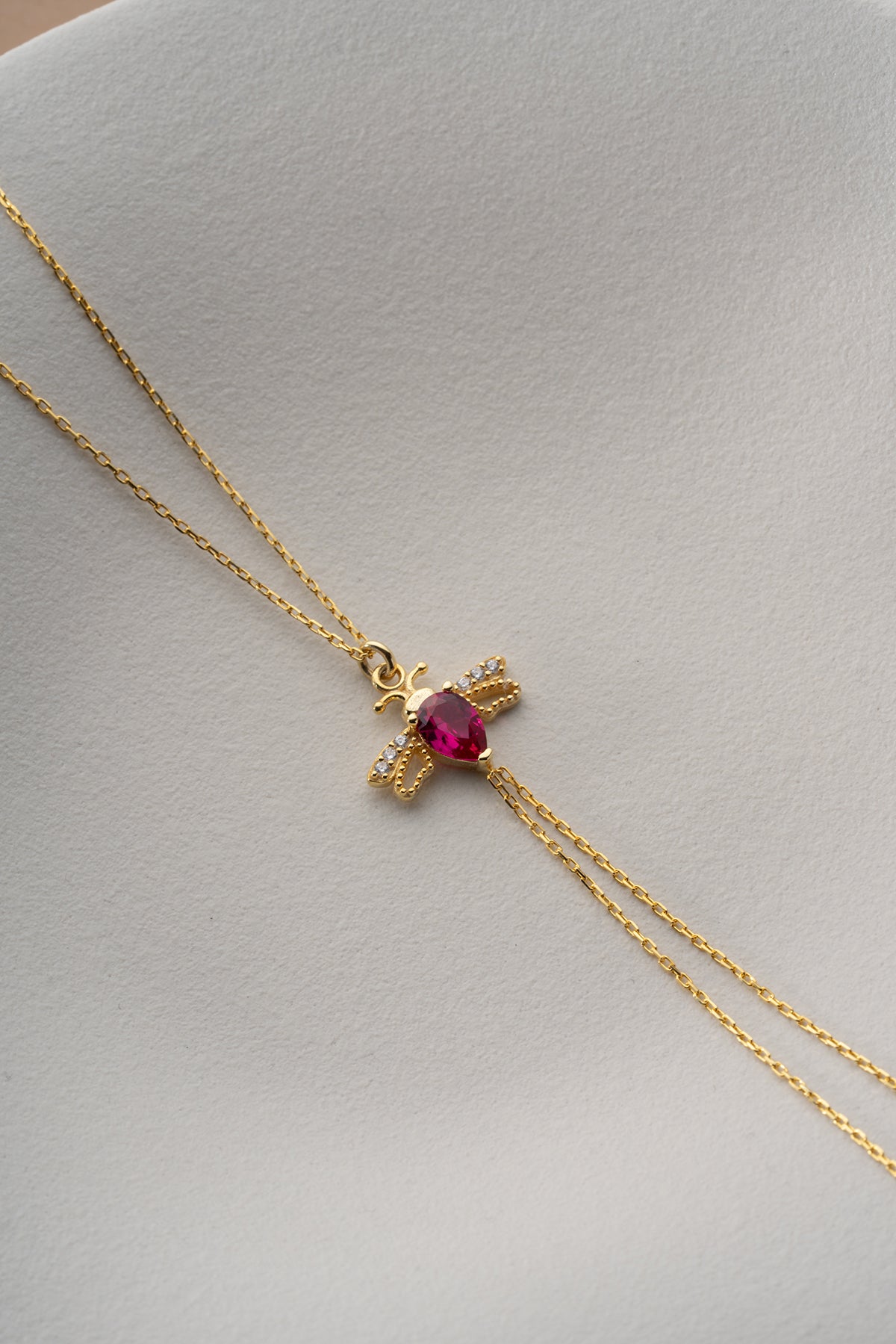 Ruby Bee Charm Hand Chain Bracelet