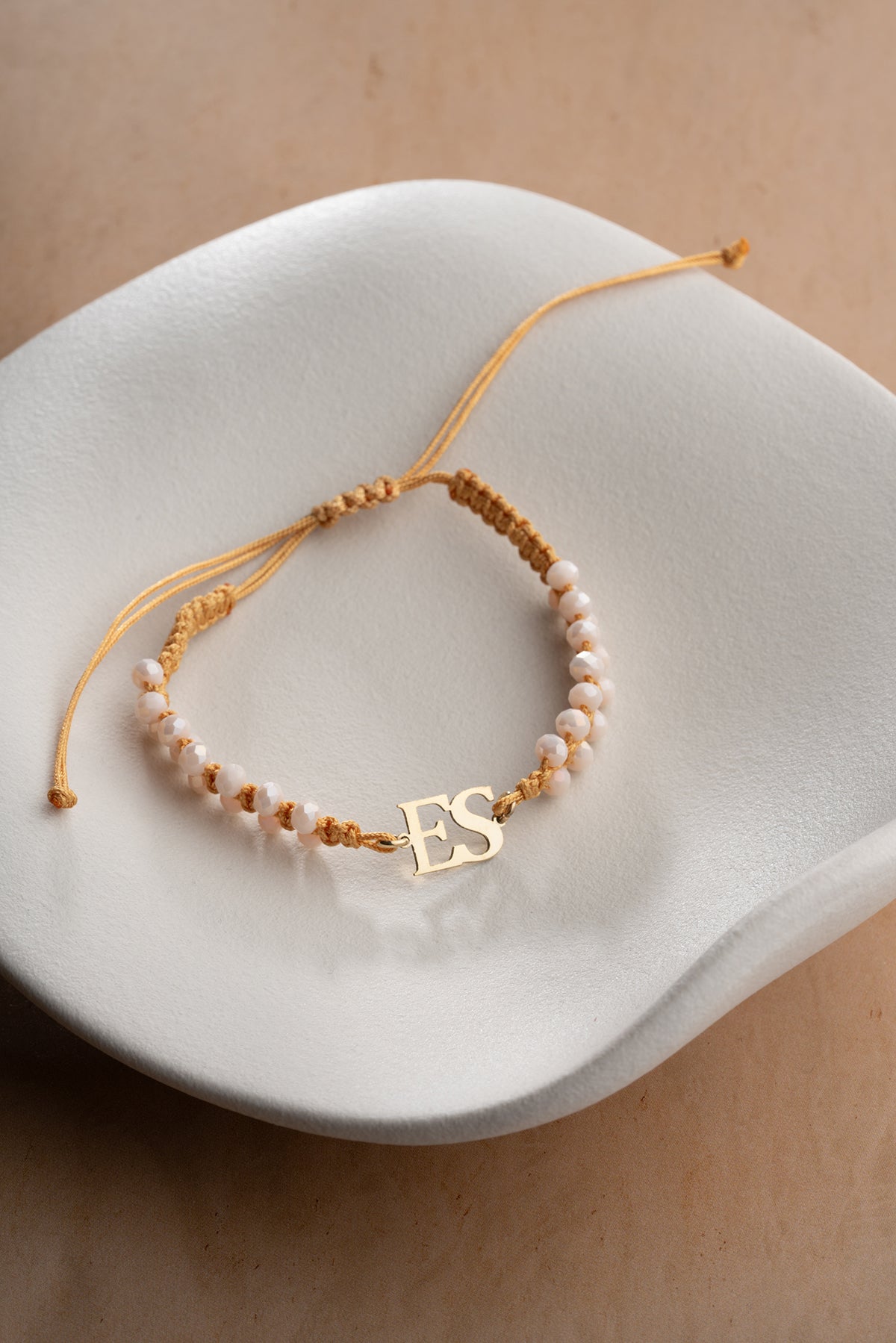 Beaded Macrame Bracelet with Gold Initials