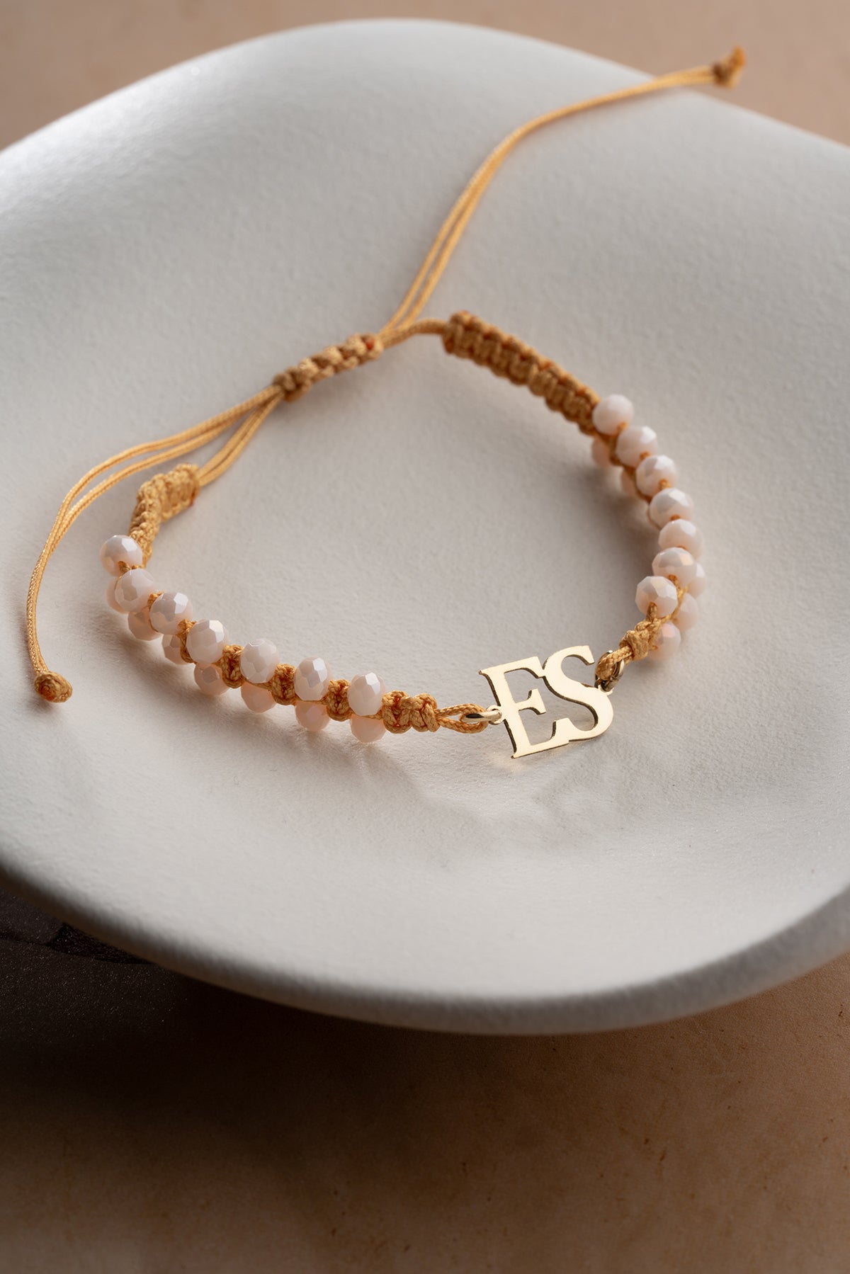 Beaded Macrame Bracelet with Gold Initials