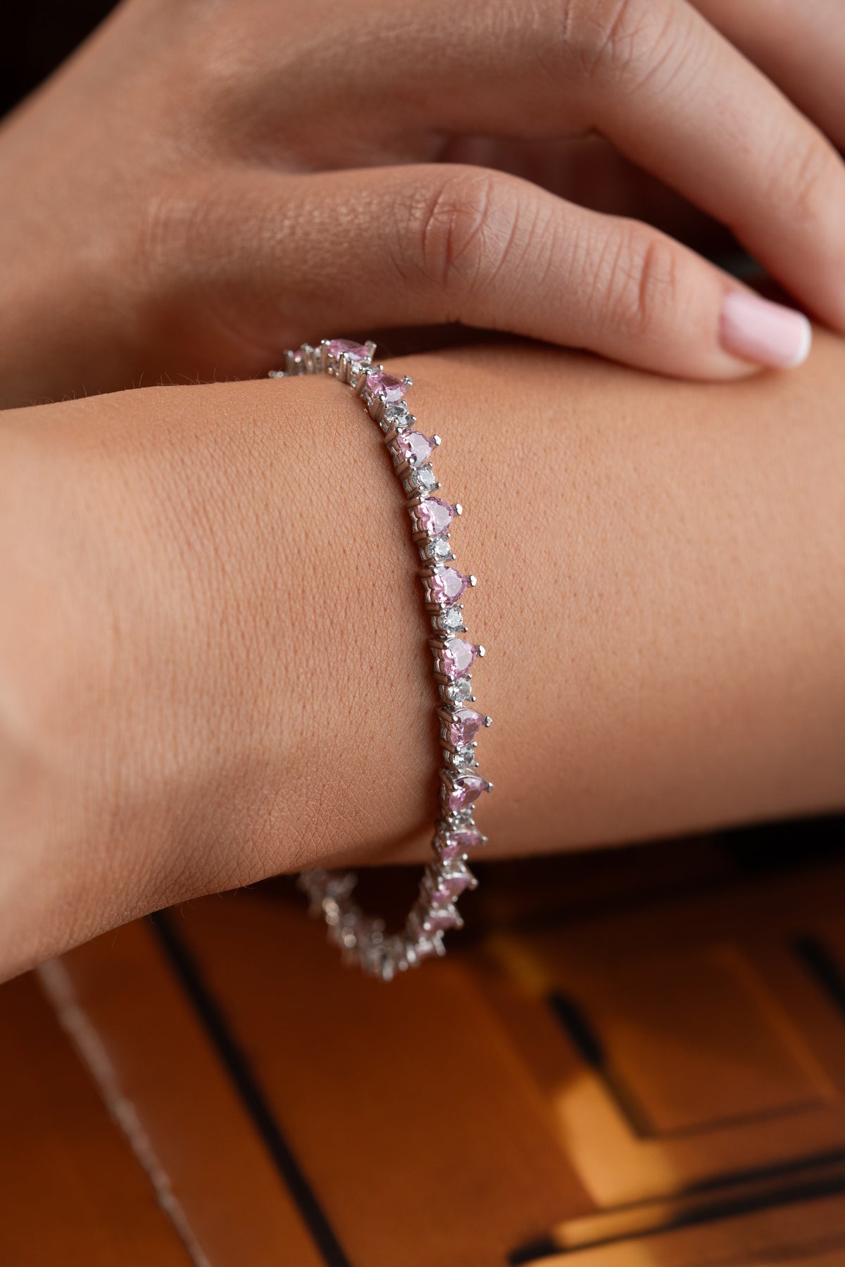 Pink Heart Tennis Bracelet