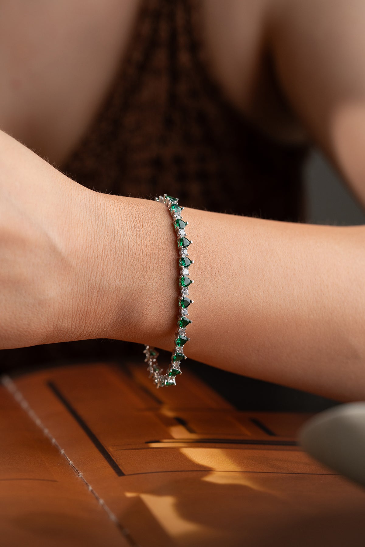 Heart Cut Emerald Green Tennis Bracelet