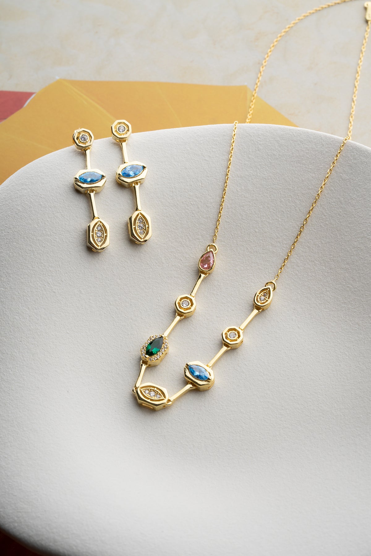 Multicolor Gemstone Drop Necklace and Earring Set