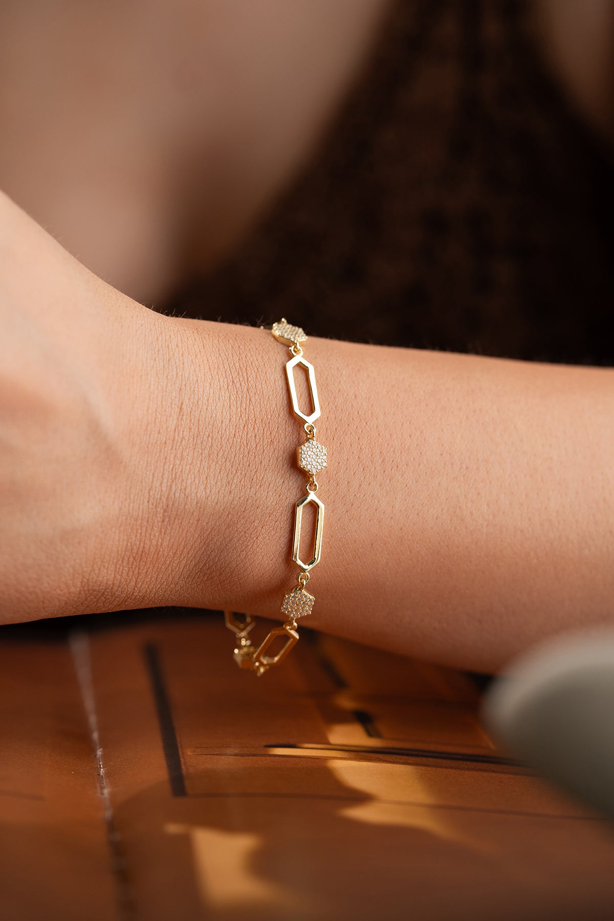 Gold Hexagon Link Bracelet