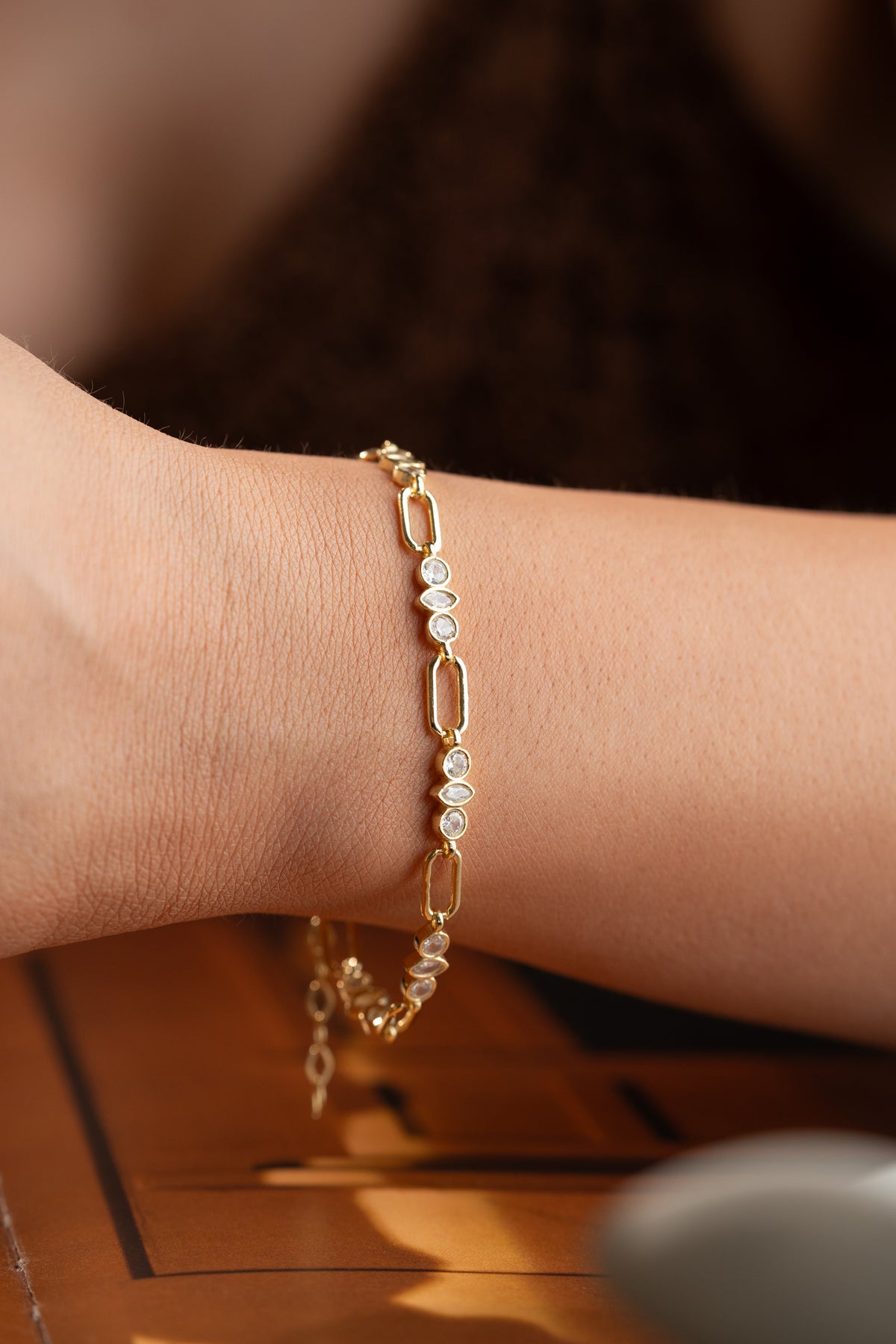 Three Stone Paperclip Chain Bracelet