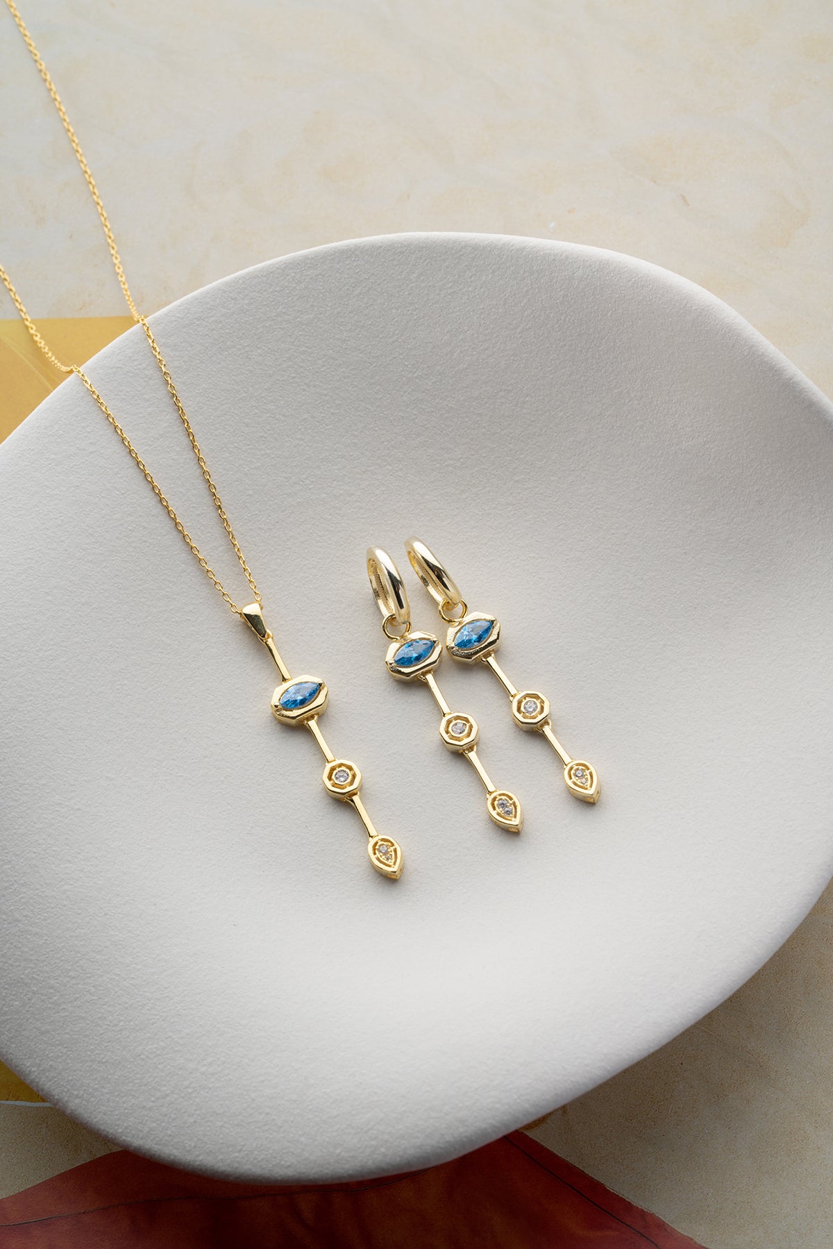Blue Topaz Drop Necklace and Earring Set