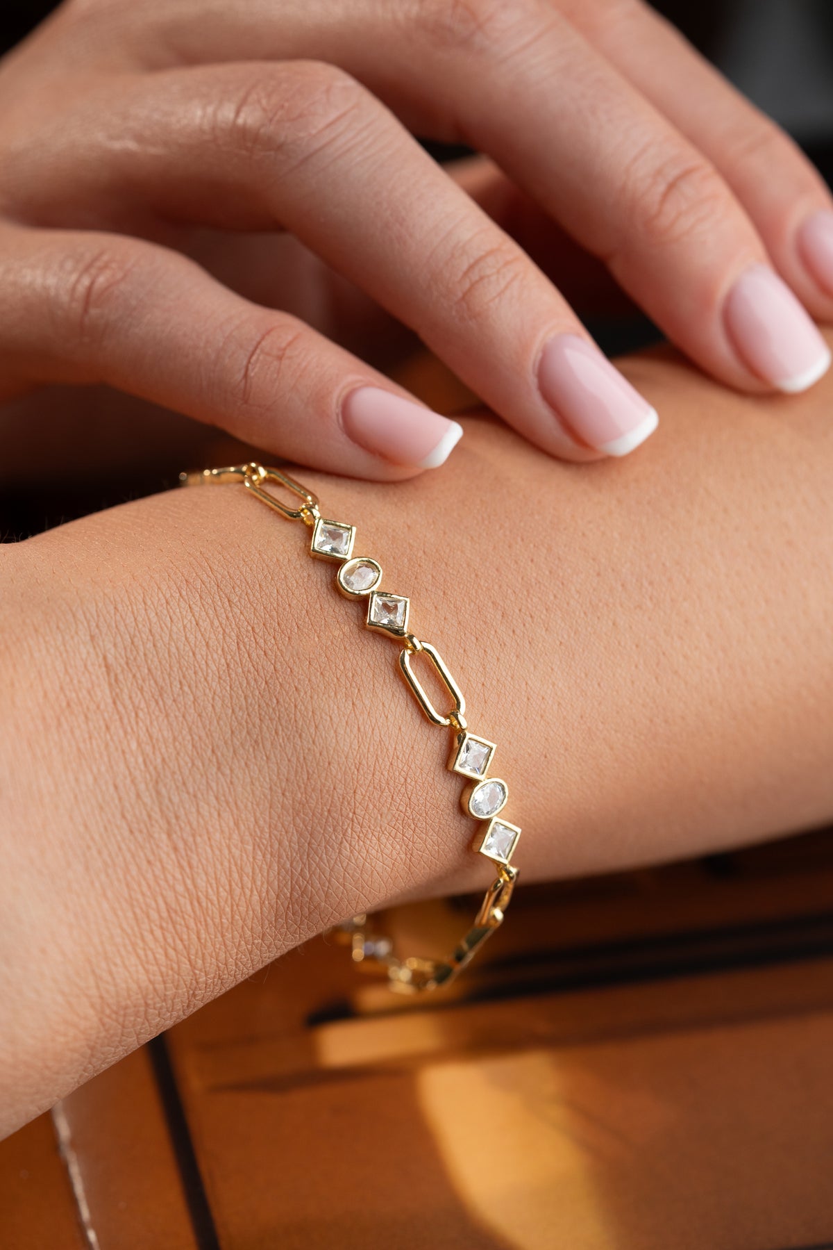 Geometric Crystal Station Bracelet in Gold