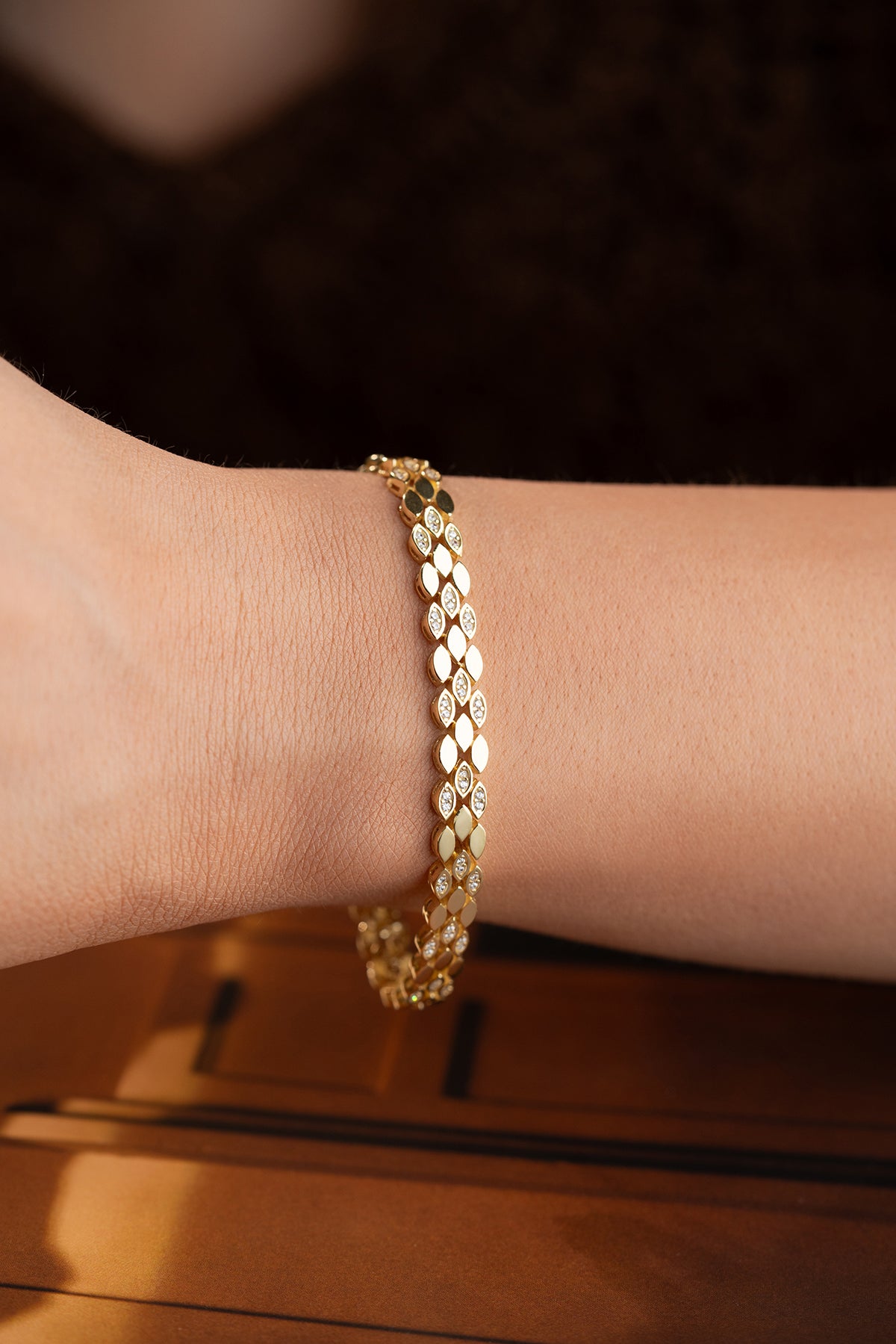Woven Pave Link Bracelet in Gold