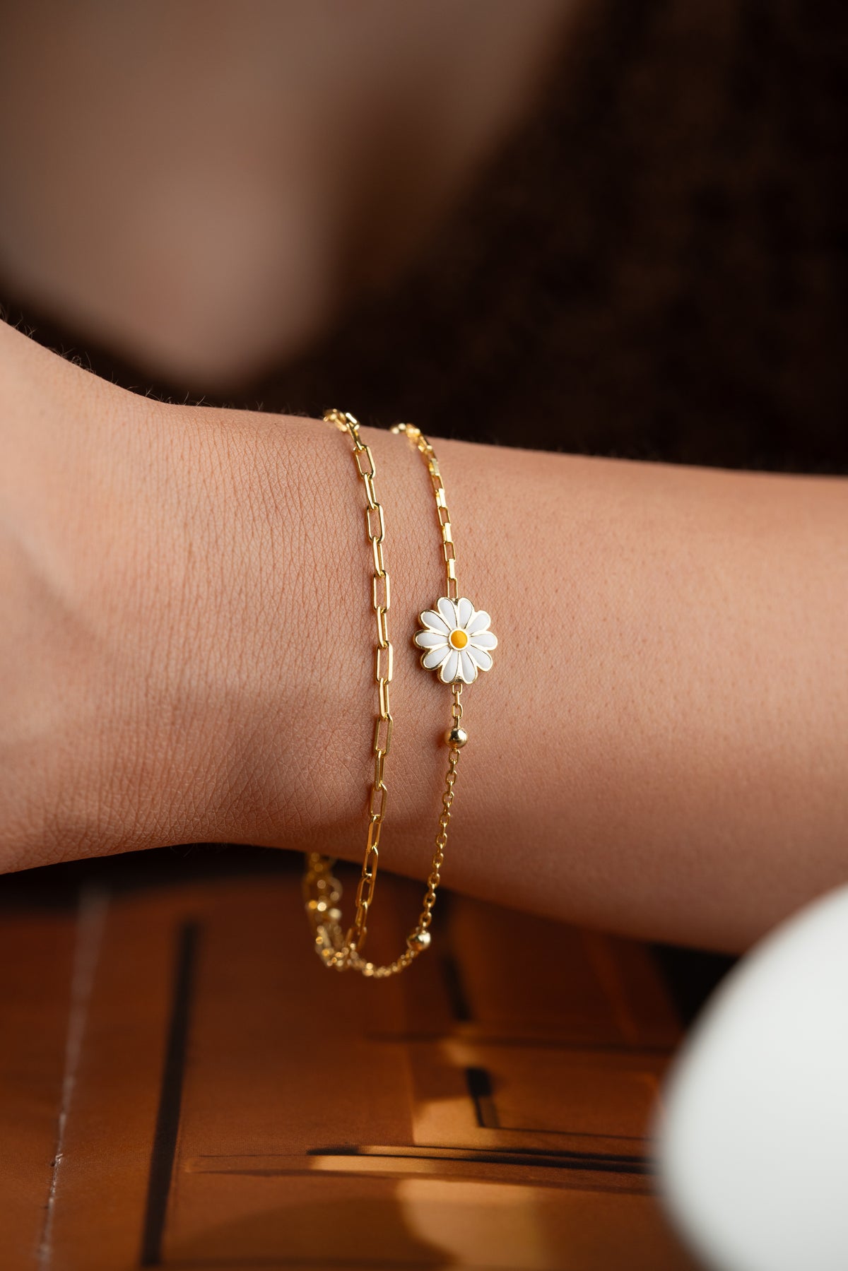 Layered Daisy Charm Bracelet in Gold