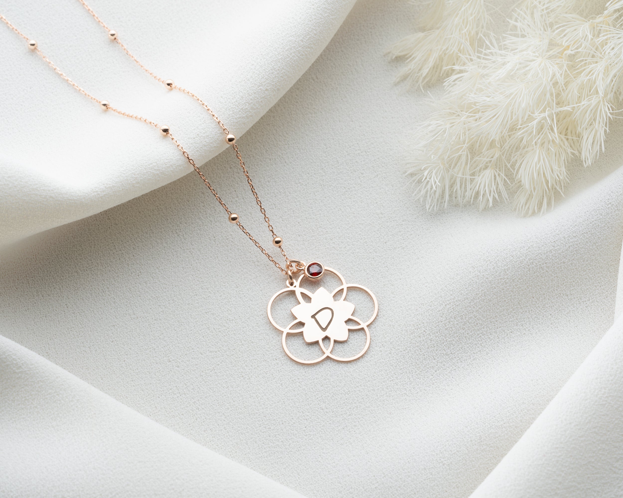 Lotus Flower Initial Birthstone Necklace