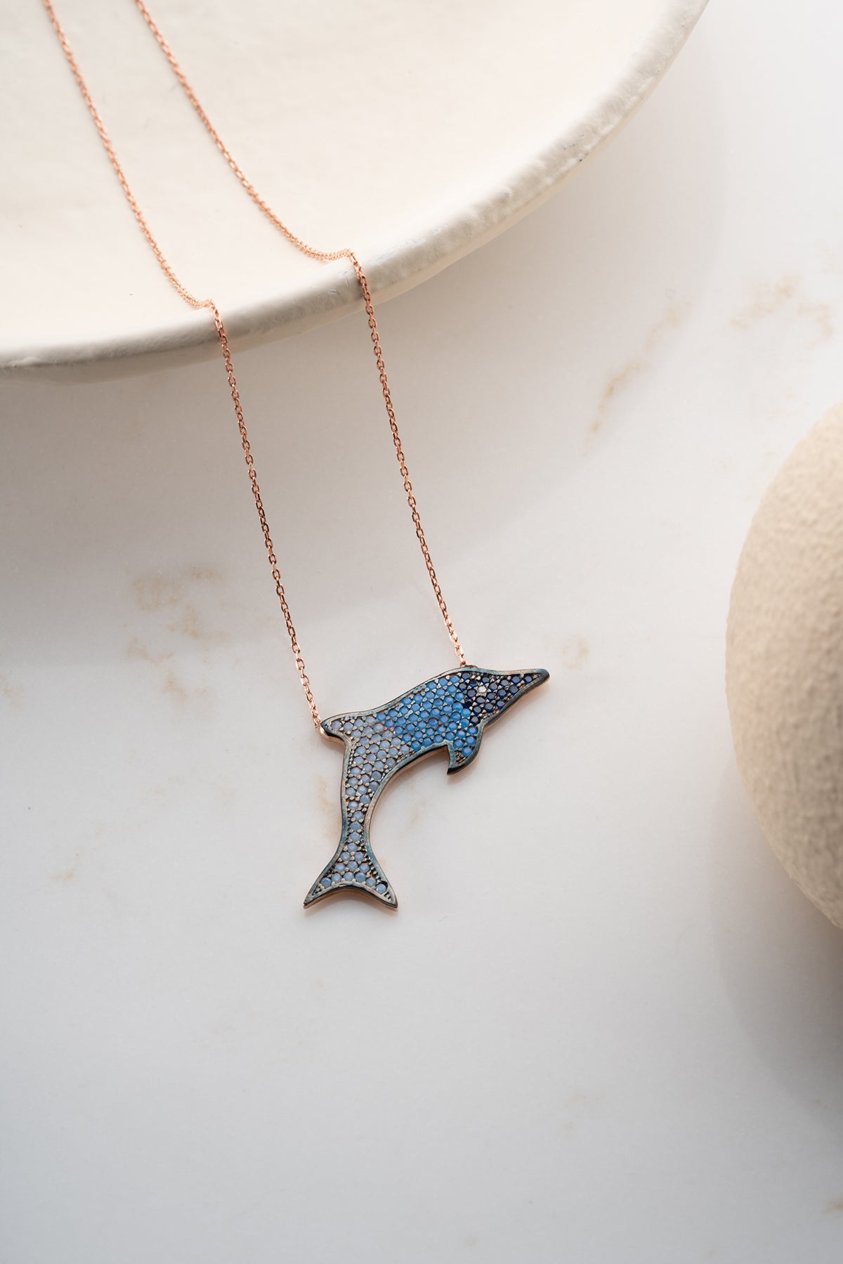 Blue Dolphin Pave Pendant Necklace