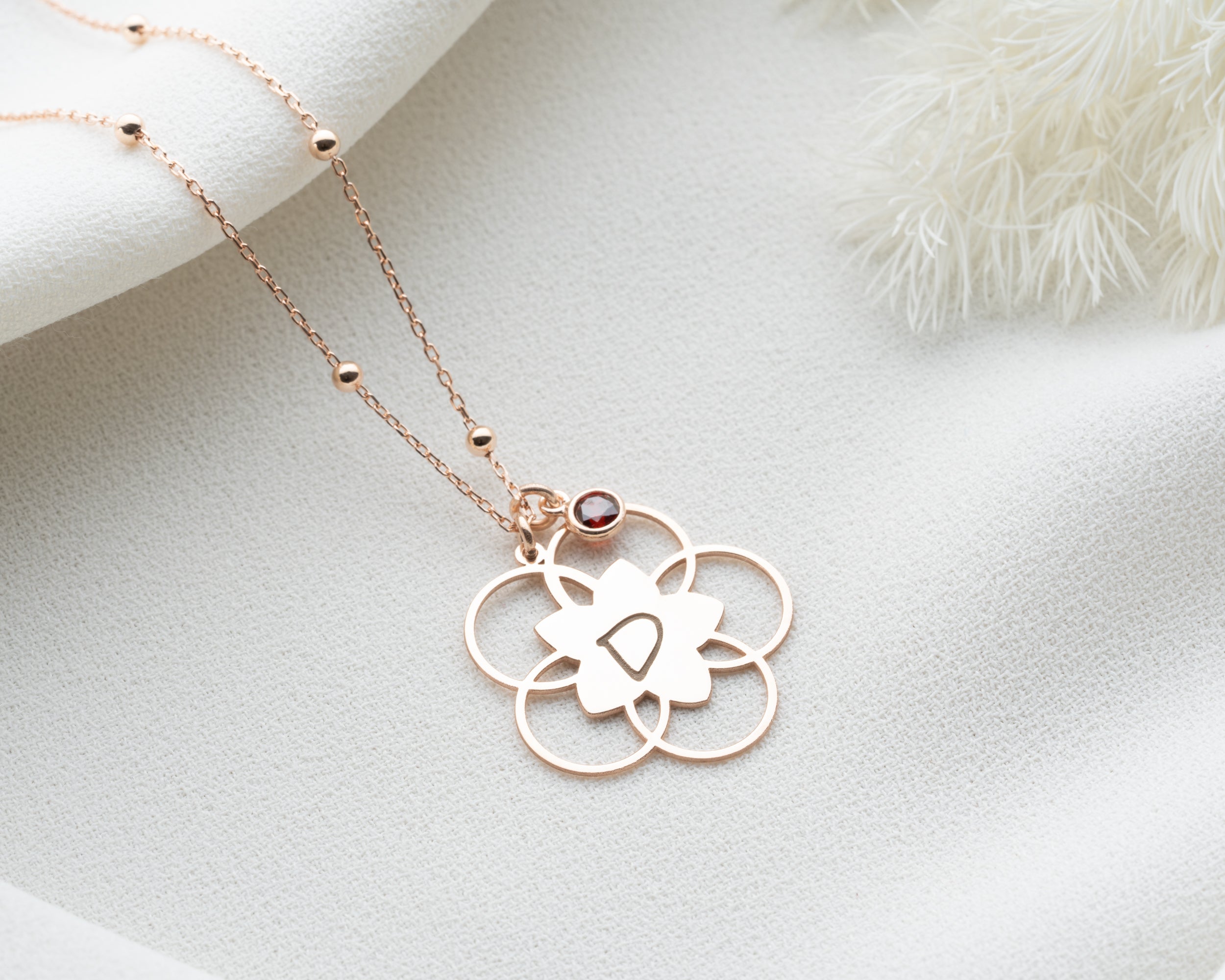 Lotus Flower Initial Birthstone Necklace
