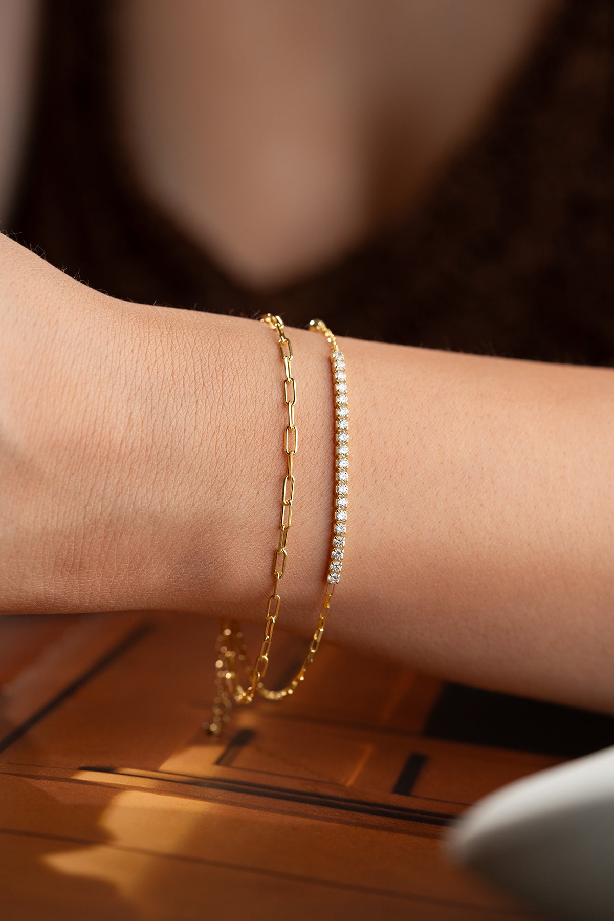 Double Chain Pave Paperclip Bracelet