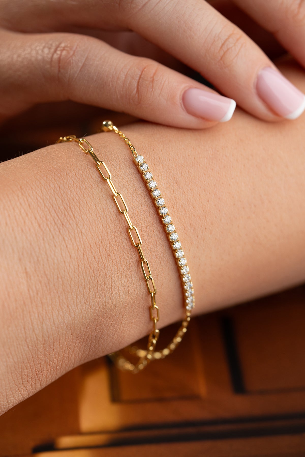 Double Chain Pave Paperclip Bracelet