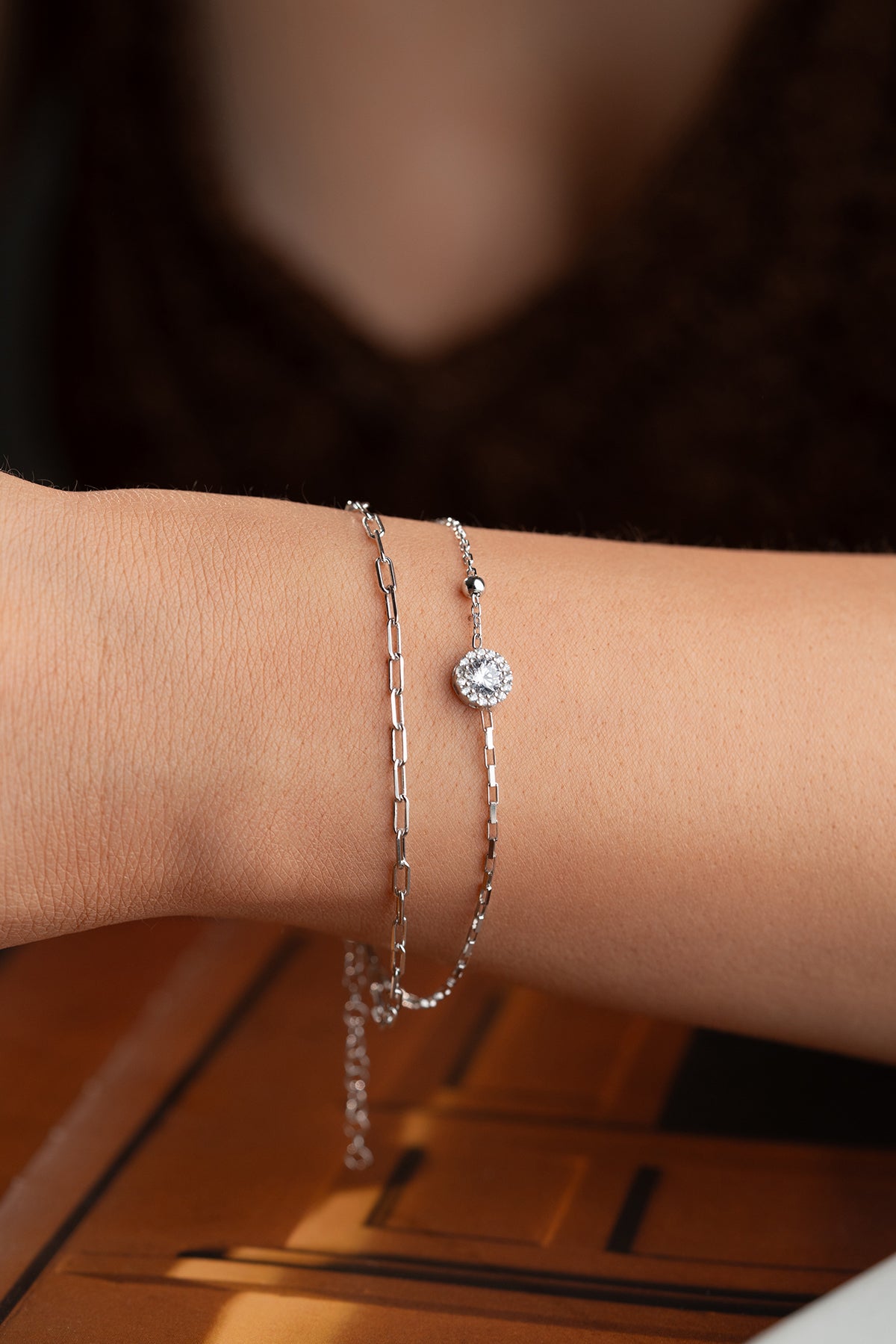 Layered Chain Halo Solitaire Bracelet