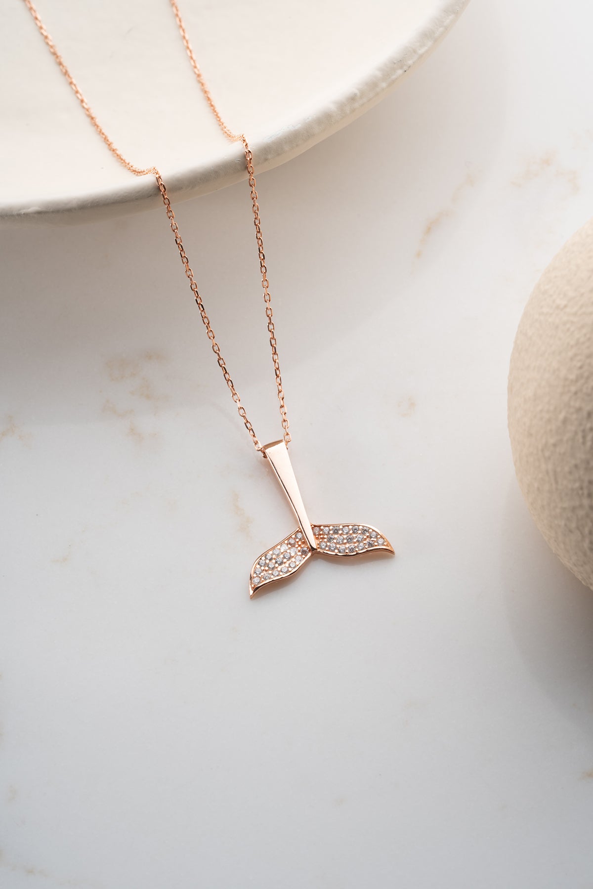 Whale Tail Pendant Necklace in Rose Gold