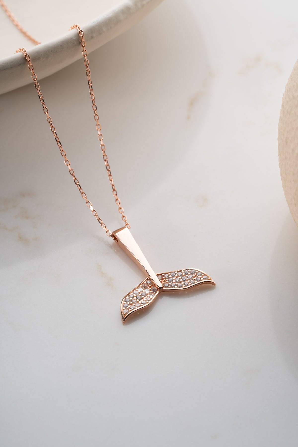 Whale Tail Pendant Necklace in Rose Gold