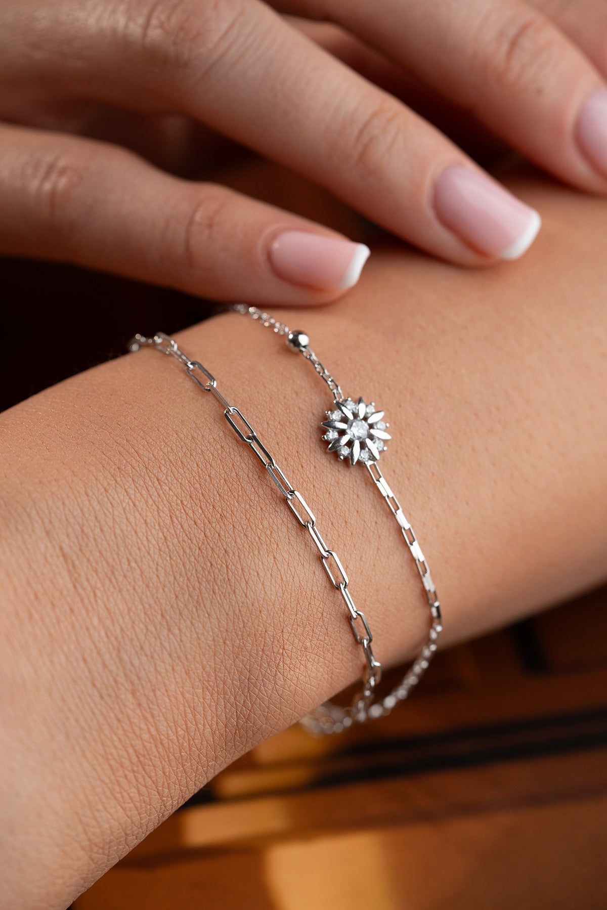 Flower Charm Layered Chain Bracelet