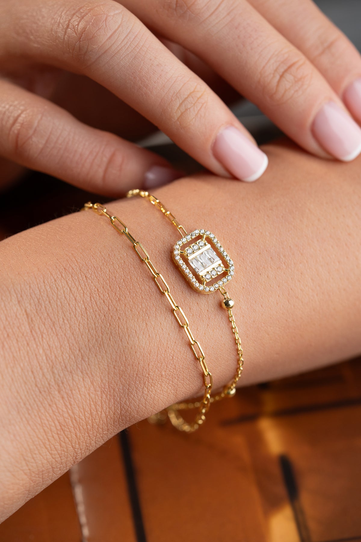 Double Chain Baguette Halo Bracelet