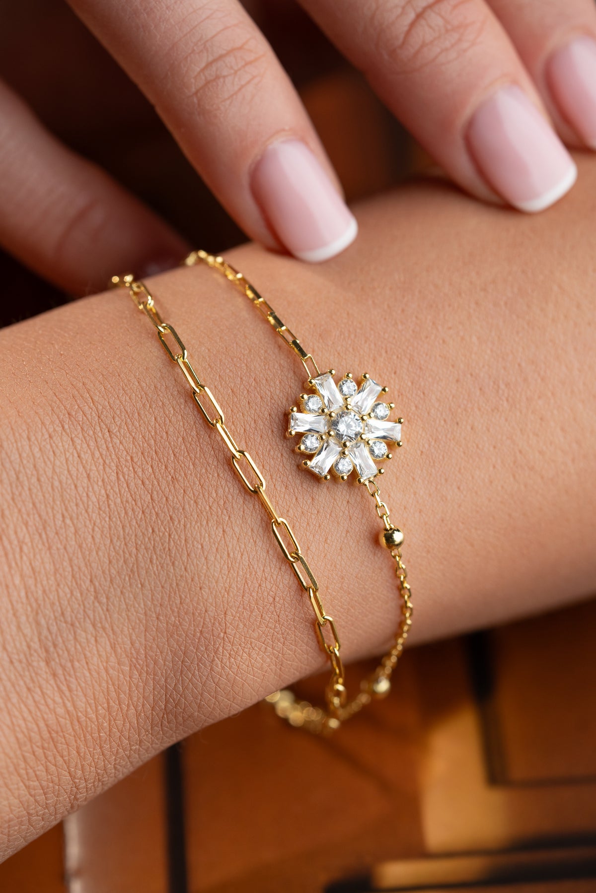 Double Chain Crystal Snowflake Bracelet