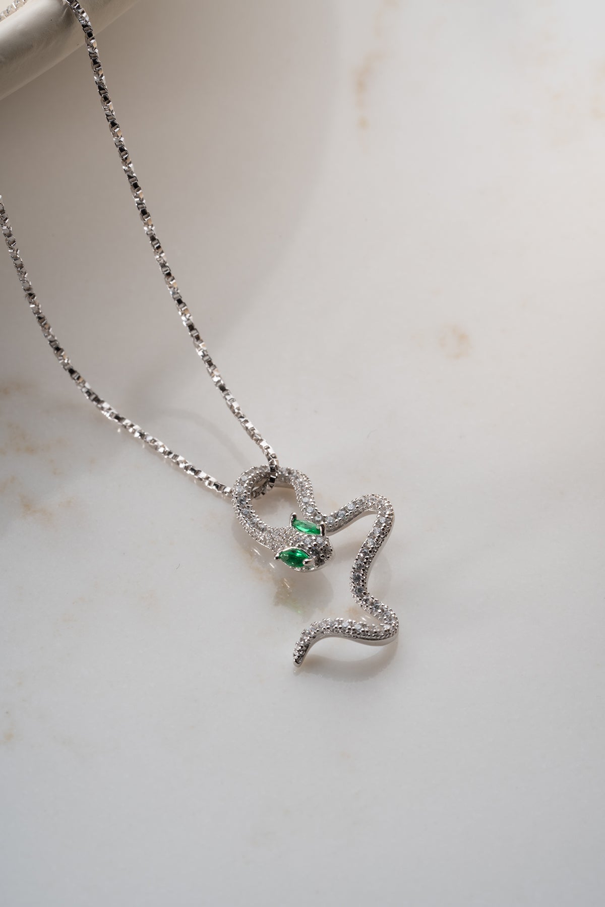 Emerald Eye Snake Pendant Necklace