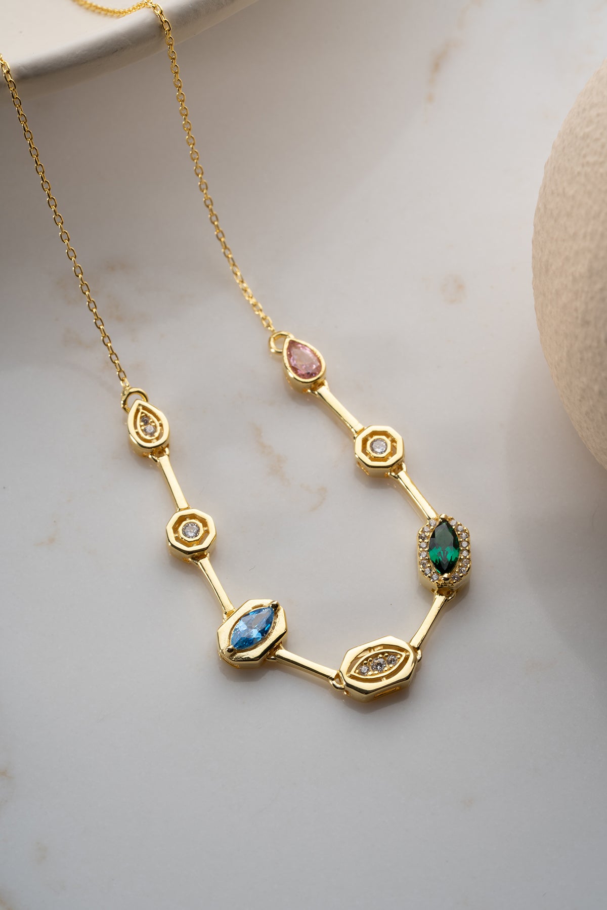 Elegant Multi Gemstone Station Necklace