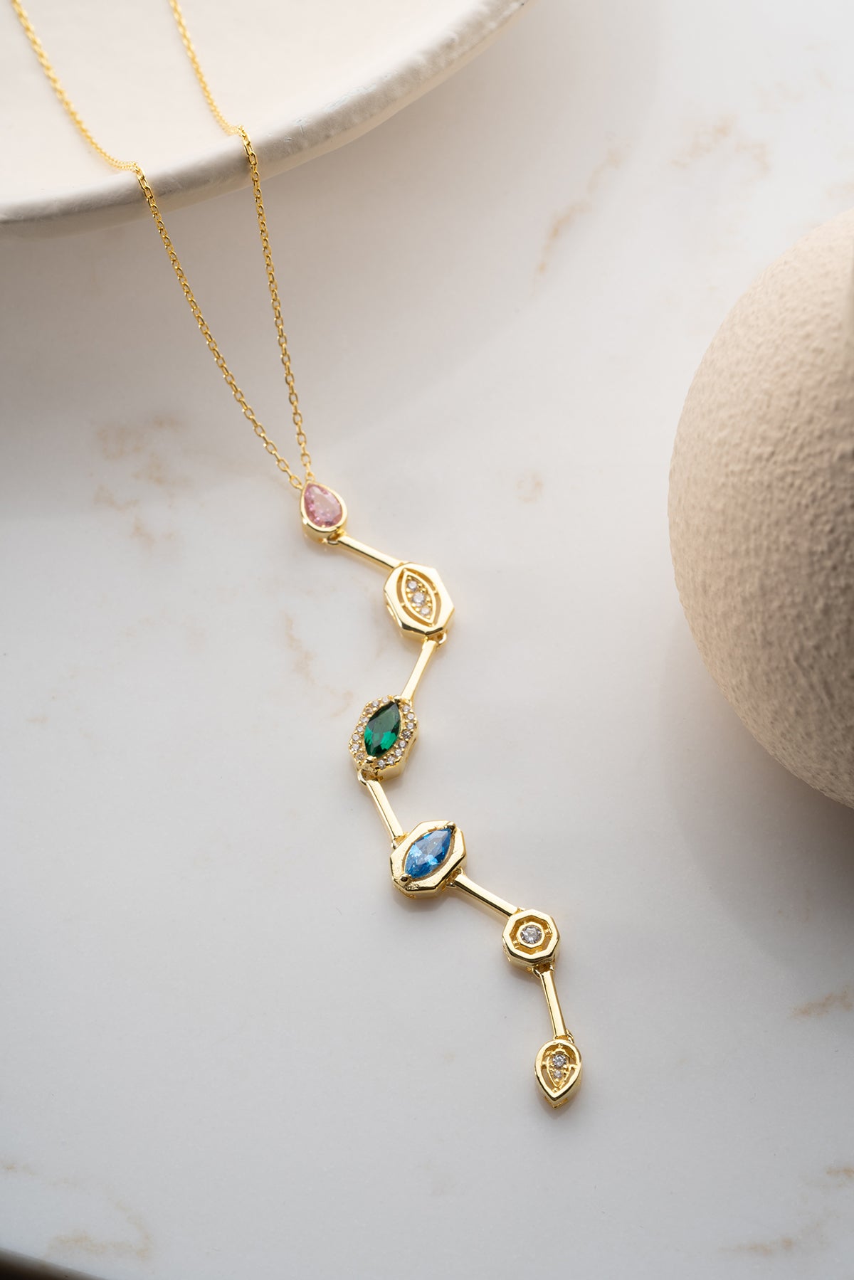 Multi Gemstone Vertical Drop Necklace