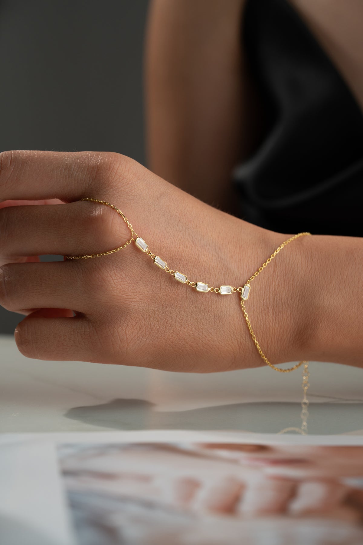 Baguette Crystal Hand Chain Bracelet