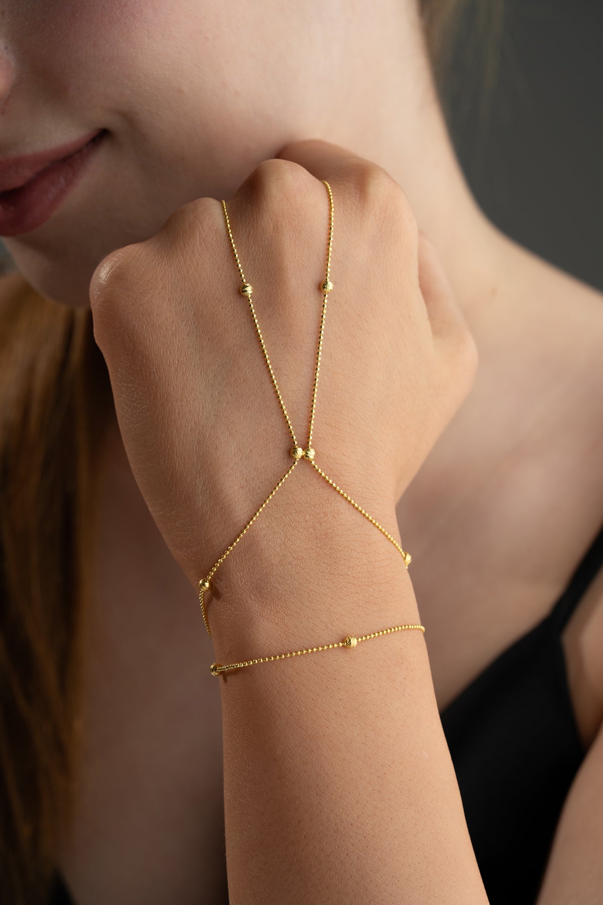 Diamond Cut Ball Chain Hand Bracelet