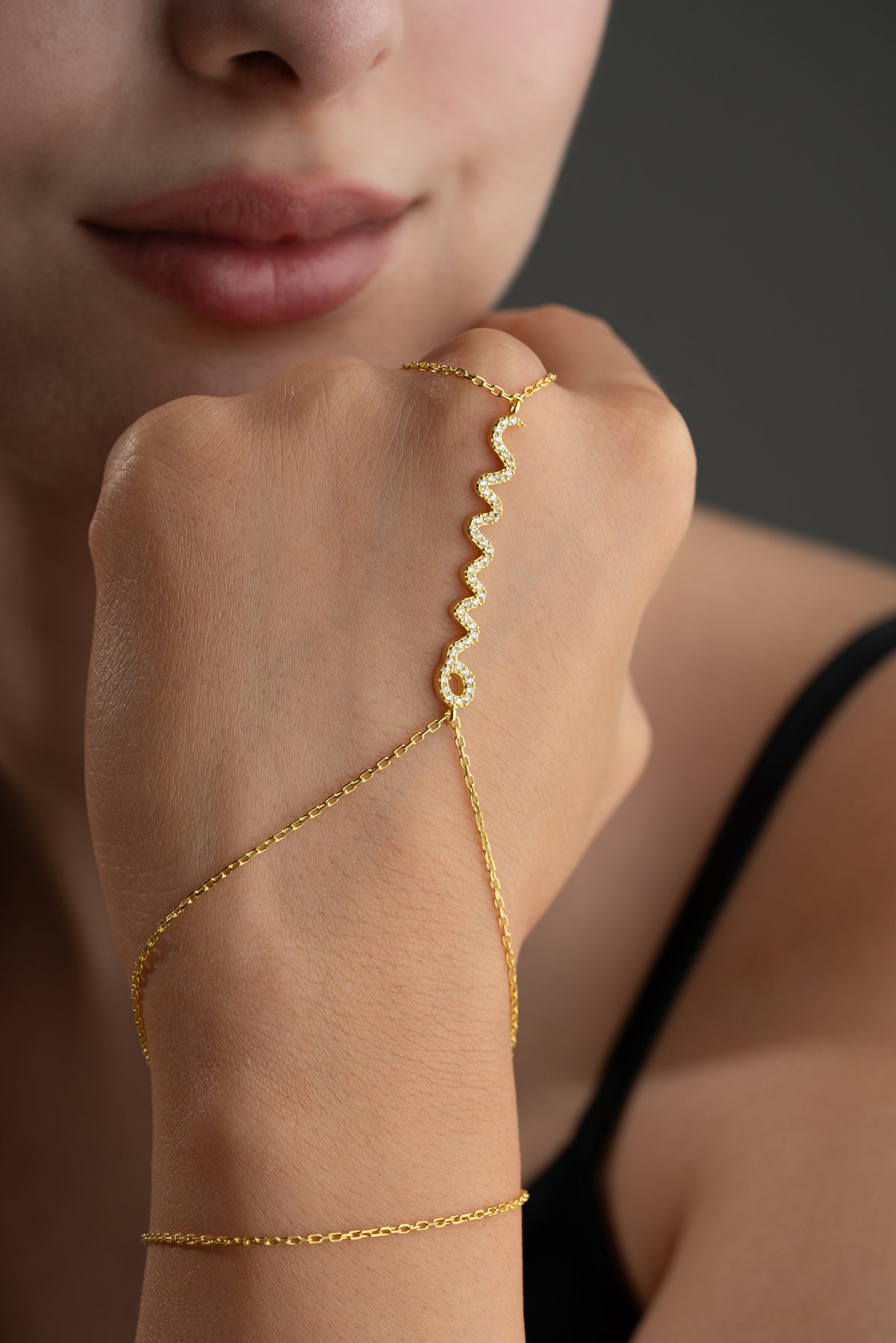 Pave Crystal Snake Hand Chain Bracelet