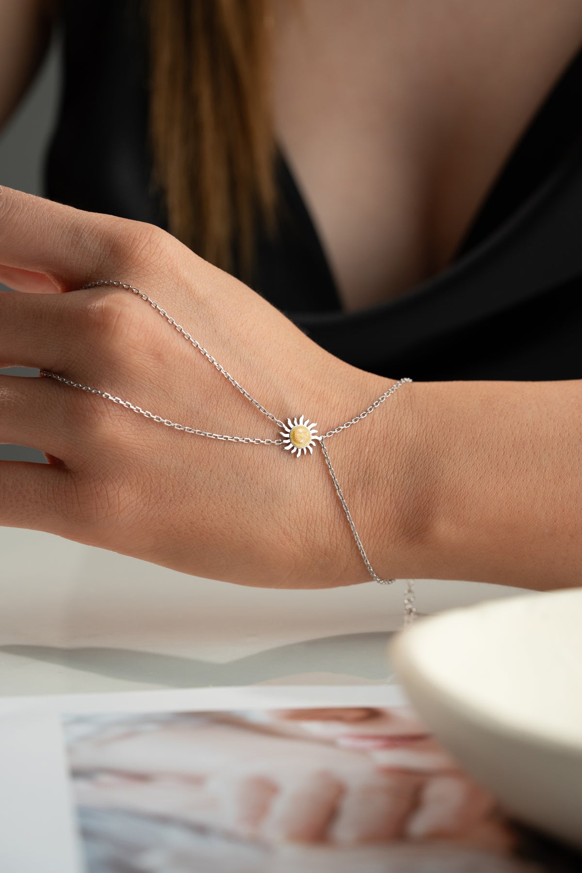 Sun Medallion Hand Chain Bracelet