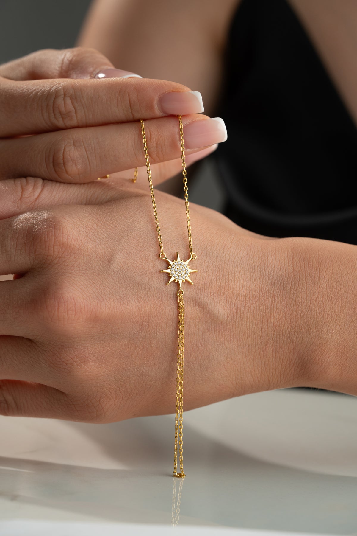 Starburst Pave Hand Chain Bracelet