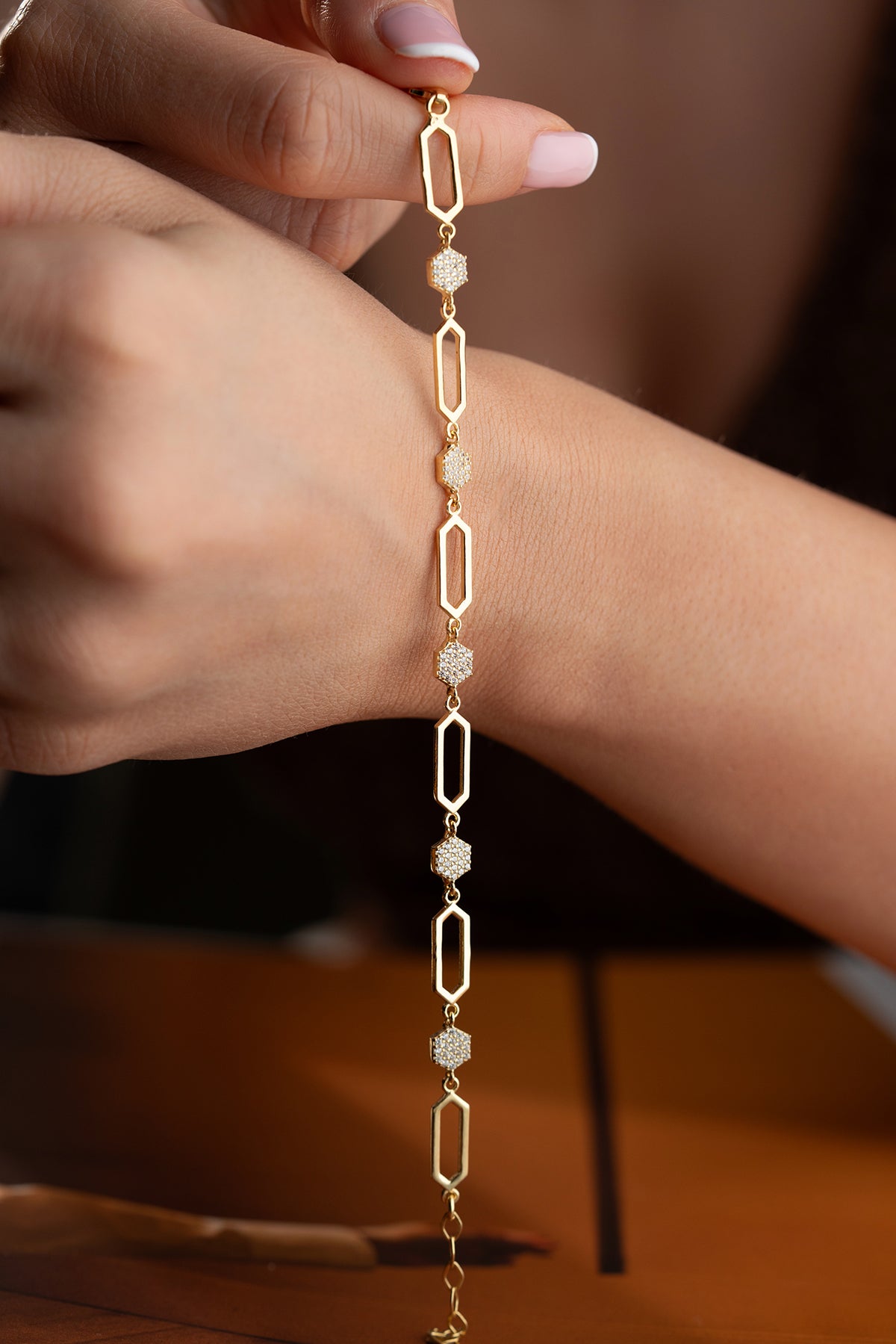 Gold Hexagon Link Bracelet