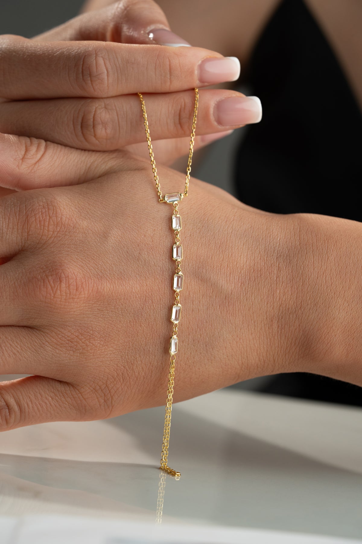 Baguette Crystal Hand Chain Bracelet