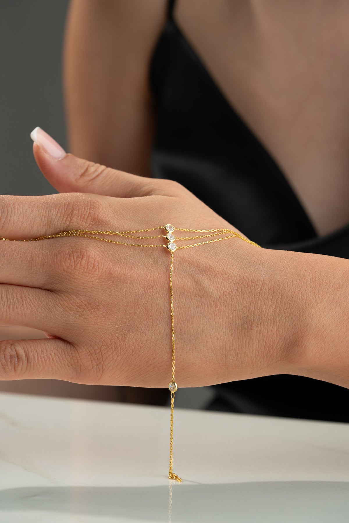 Triple Chain Crystal Hand Chain Bracelet