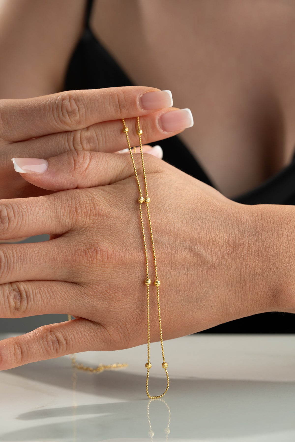 Diamond Cut Ball Chain Hand Bracelet