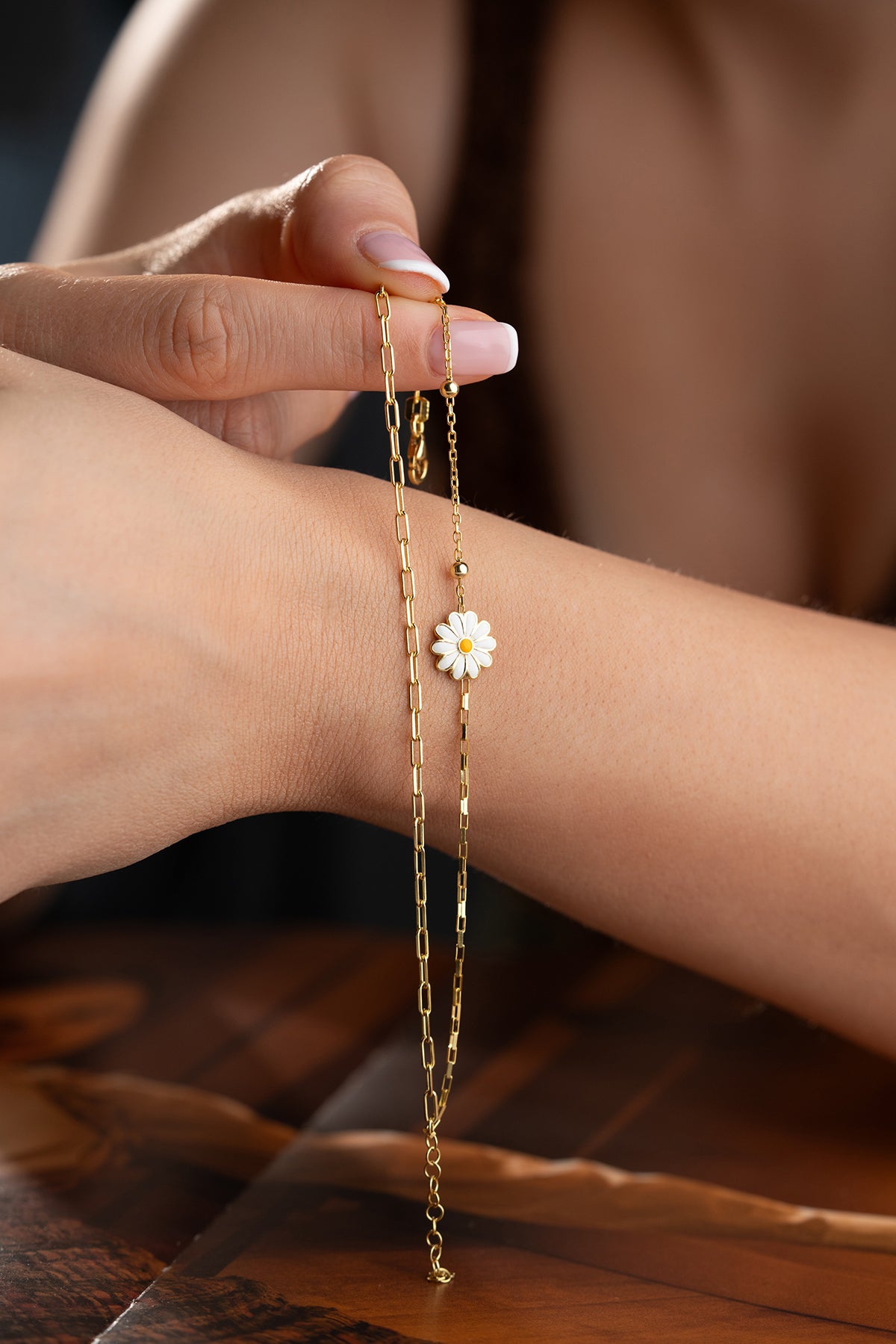 Daisy Charm Double Chain Bracelet
