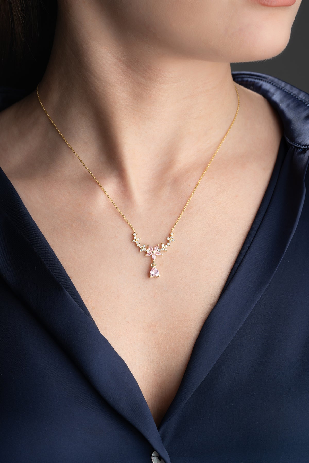 Pink Lotus Flower Drop Necklace