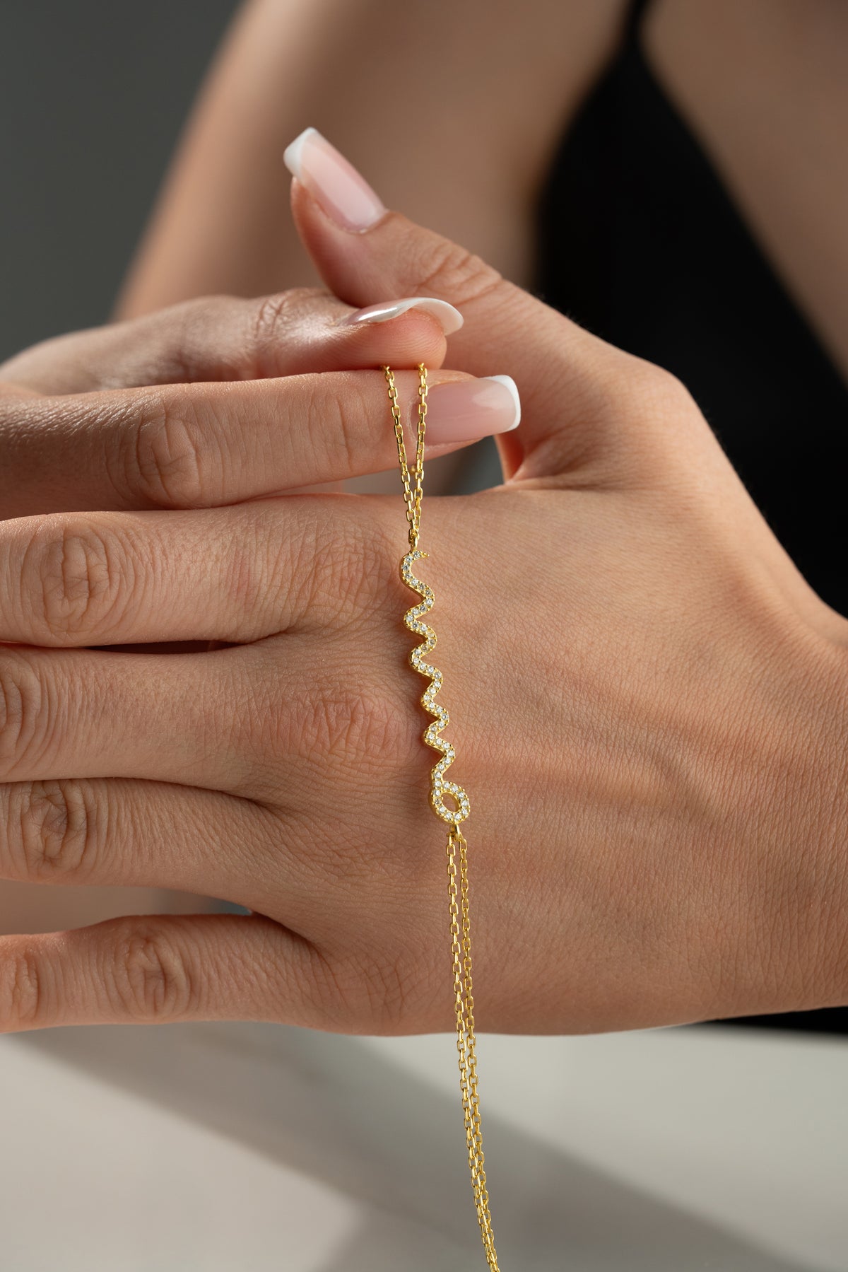 Pave Crystal Snake Hand Chain Bracelet